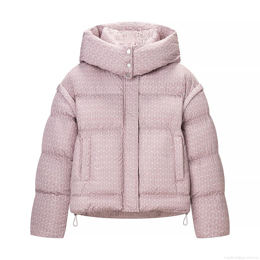 Women's Geometric Print Puffer Jacket Hooded Short Padded Coat Cotton Polyester Thickened Warm Winter Outerwear Casual Streetwear Jacket For Ladies