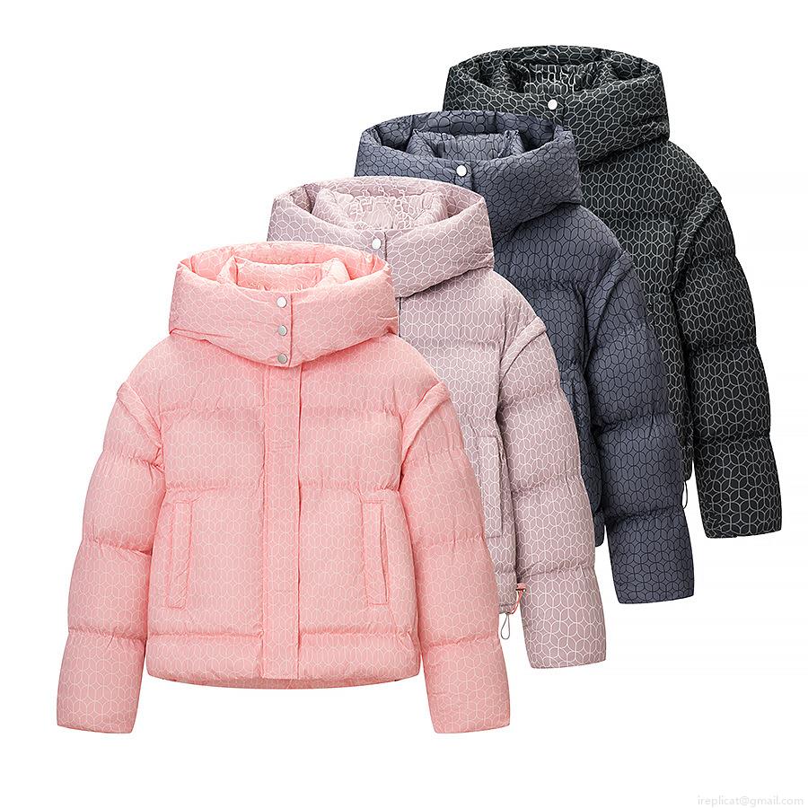 Women's Geometric Print Puffer Jacket Hooded Short Padded Coat Cotton Polyester Thickened Warm Winter Outerwear Casual Streetwear Jacket For Ladies