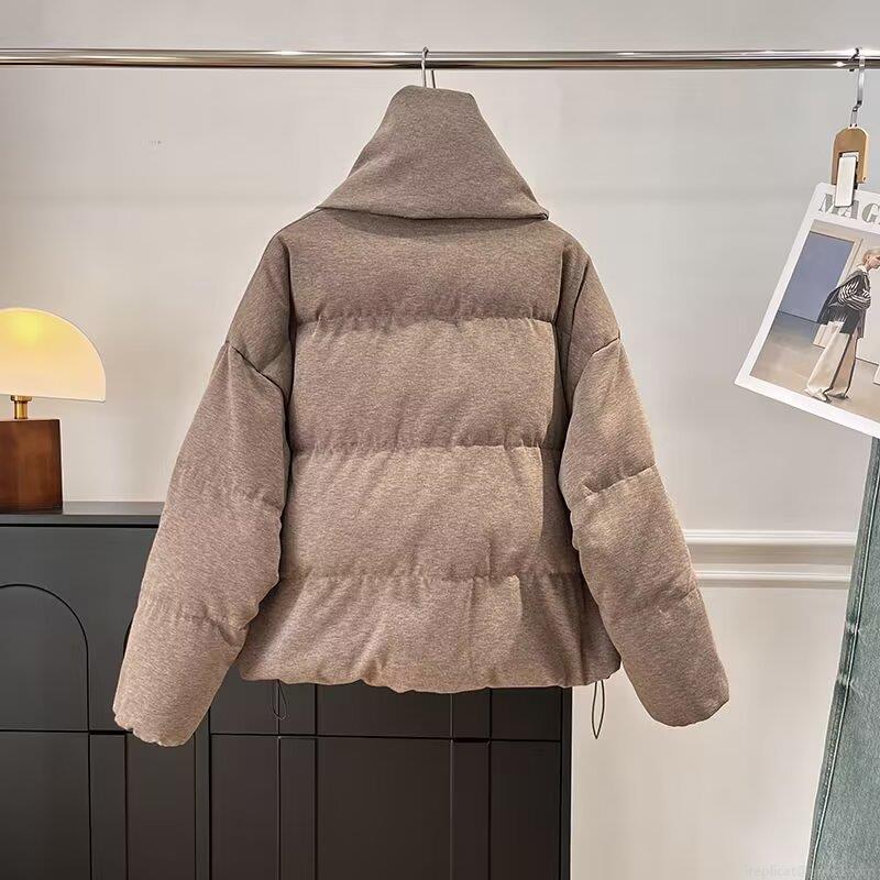 Women's Winter Puffy Padded Jacket With Detachable Scarf Solid Color Quilted Warm Thick Cotton Coat Loose Casual Outerwear Camel