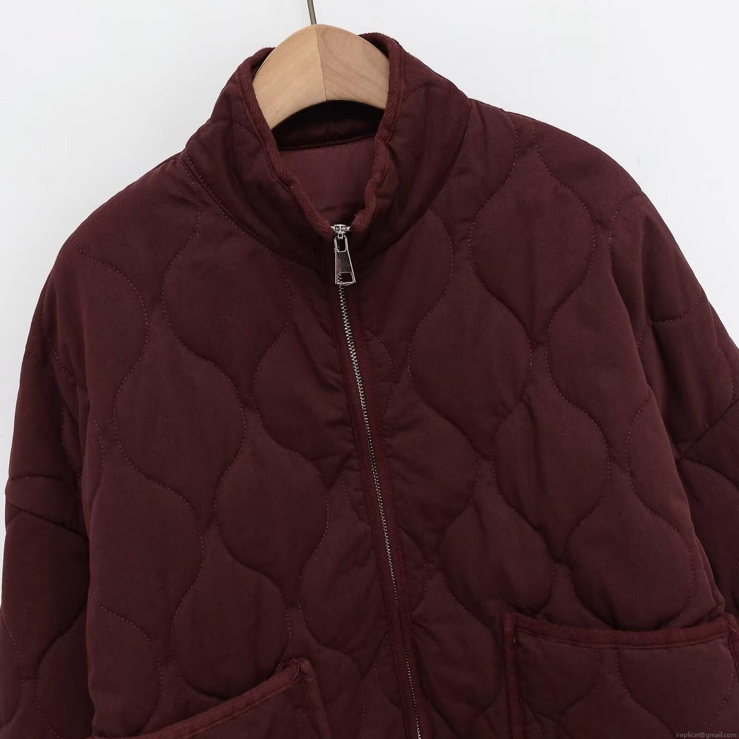 Women's Winter Fashion Quilted Puffer Jacket Solid Color Warm Cotton Padded Coat With Pockets Stand Collar Casual Loose Outerwear For Ladies Daily Wear