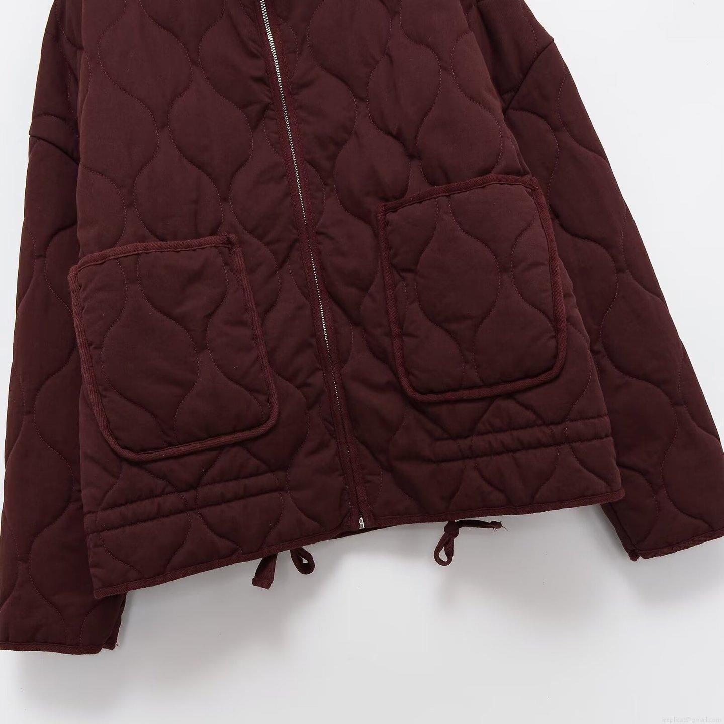 Women's Winter Fashion Quilted Puffer Jacket Solid Color Warm Cotton Padded Coat With Pockets Stand Collar Casual Loose Outerwear For Ladies Daily Wear