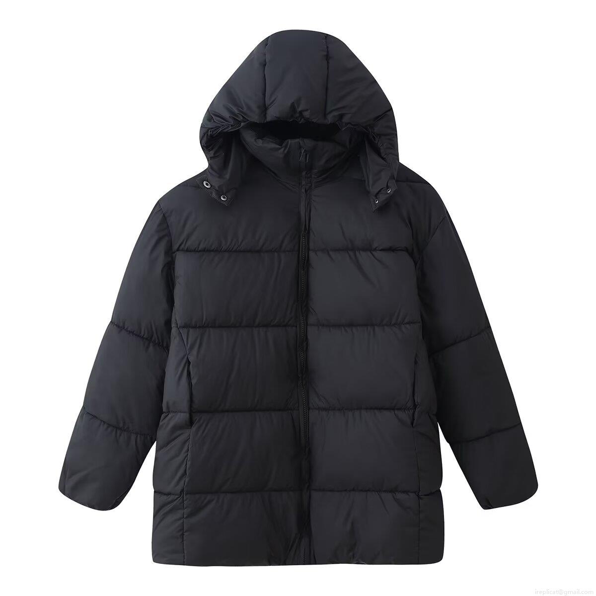 Women's Casual Hooded Puffer Jacket Quilted Mid-Length Cotton Polyester Blend Winter Coat With Zipper And Hood Solid Color Ethnic Style Loose Outerwear
