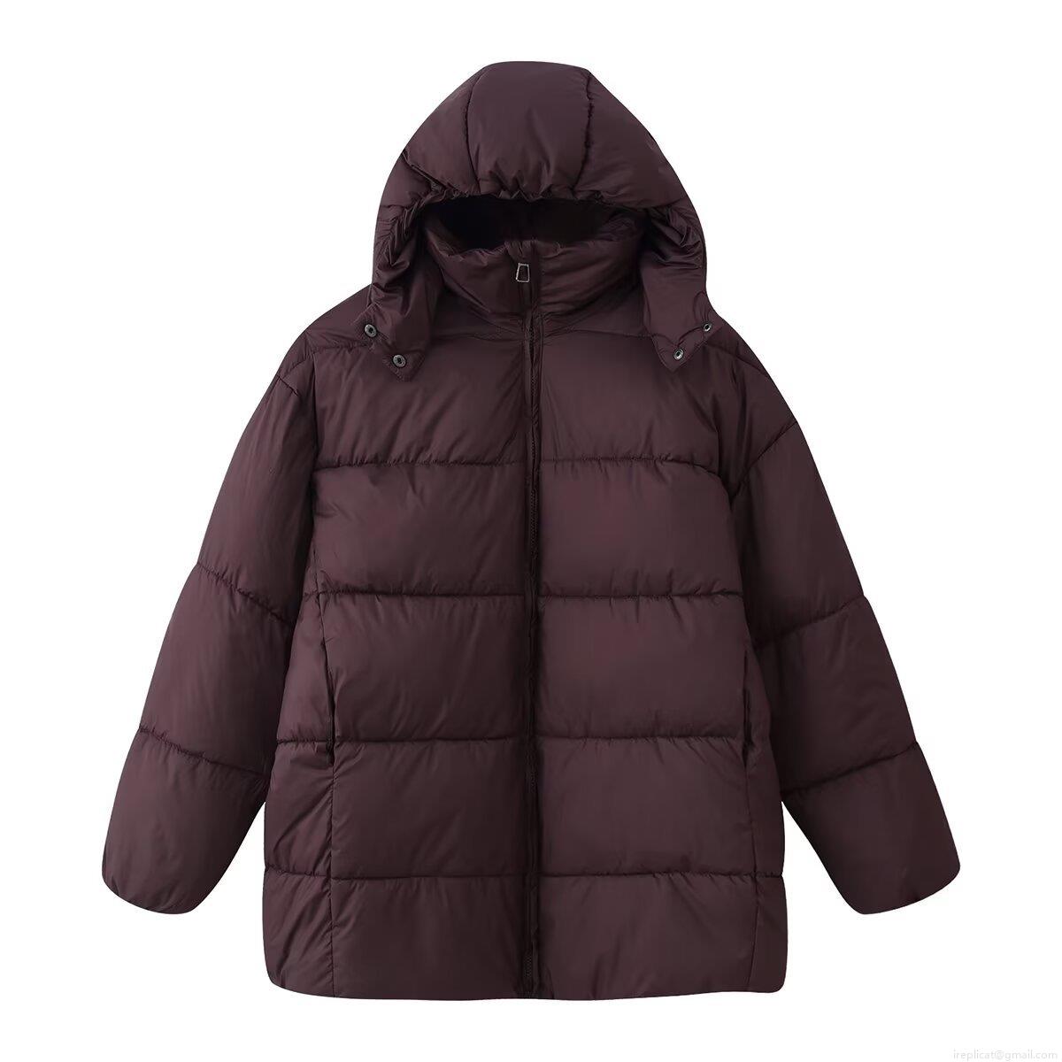 Women's Casual Hooded Puffer Jacket Quilted Mid-Length Cotton Polyester Blend Winter Coat With Zipper And Hood Solid Color Ethnic Style Loose Outerwear