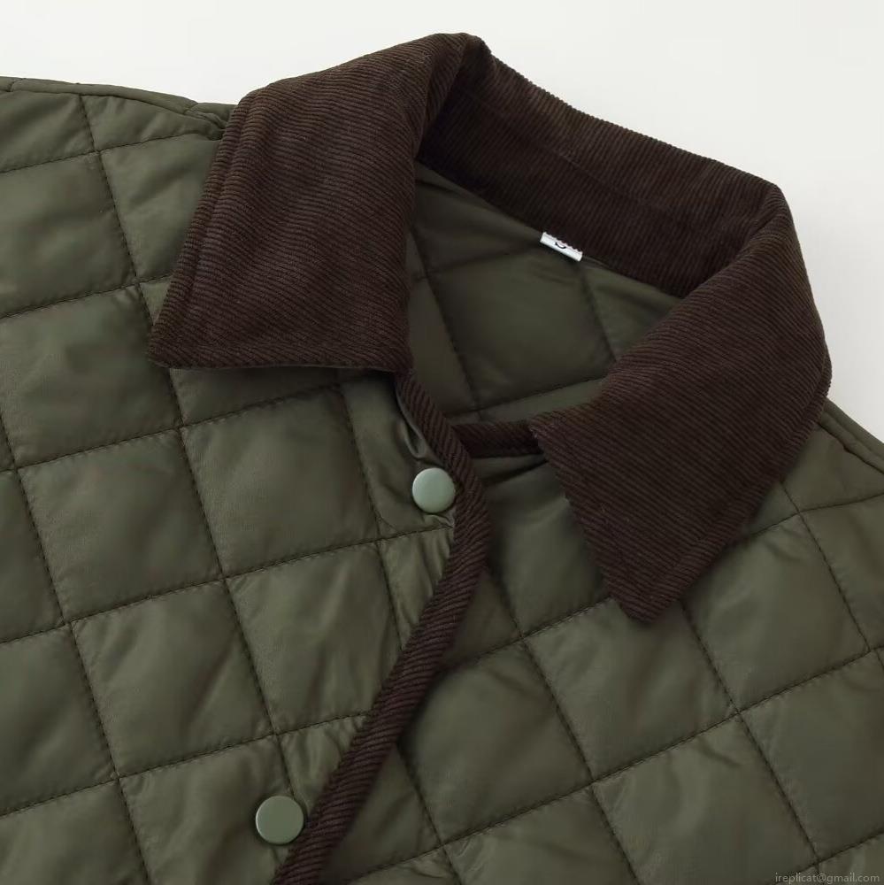 Women's Retro Diamond Quilted Jacket With Corduroy Collar Loose Fit Single Breasted Long Sleeve Casual Padded Coat For Winter