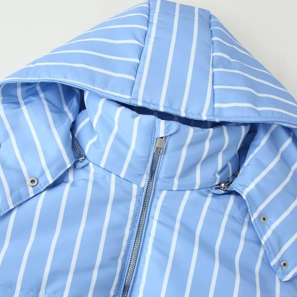 Women's Winter Padded Jacket Polyester Striped Loose Fit Hooded Coat With Stand Collar And Drawstring Casual Outwear For Ladies Warm Outerwear