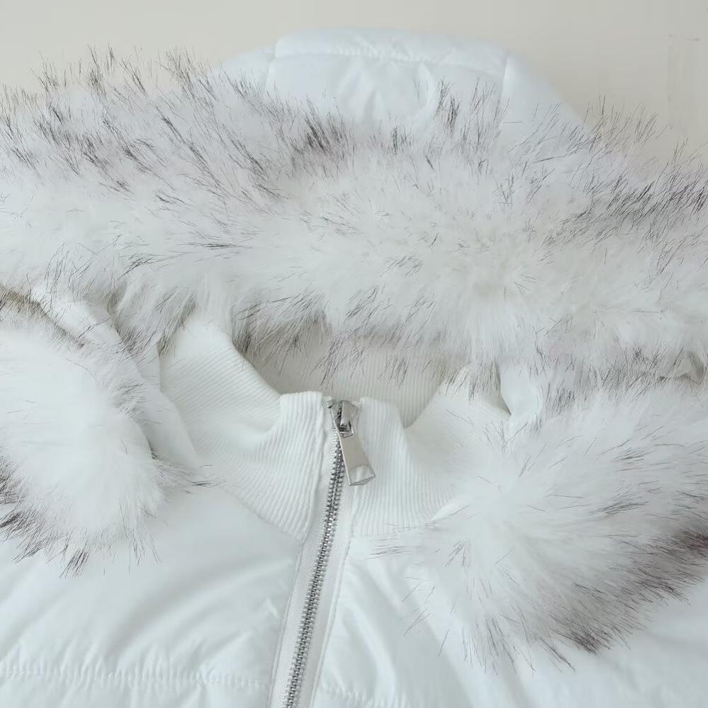 Women's Winter Puffer Jacket Glossy Polyester Cotton-padded Coat With Faux Fur Hooded Slim Fit Thick Quilted Outwear Casual Outdoor Ladies Warm Outerwear