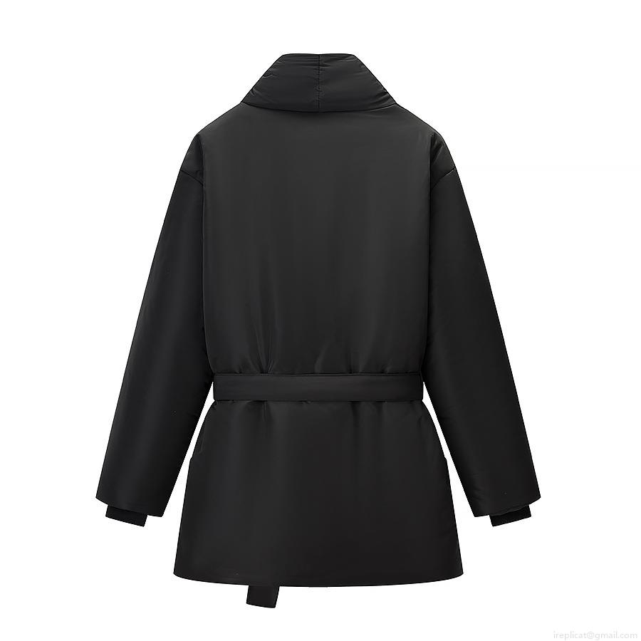 Women's Casual Polyester Solid Color Mid-length Puffer Cotton-padded Jacket With Polyester Cotton Filling Waist Tie Shawl Collar Warm Winter Outerwear