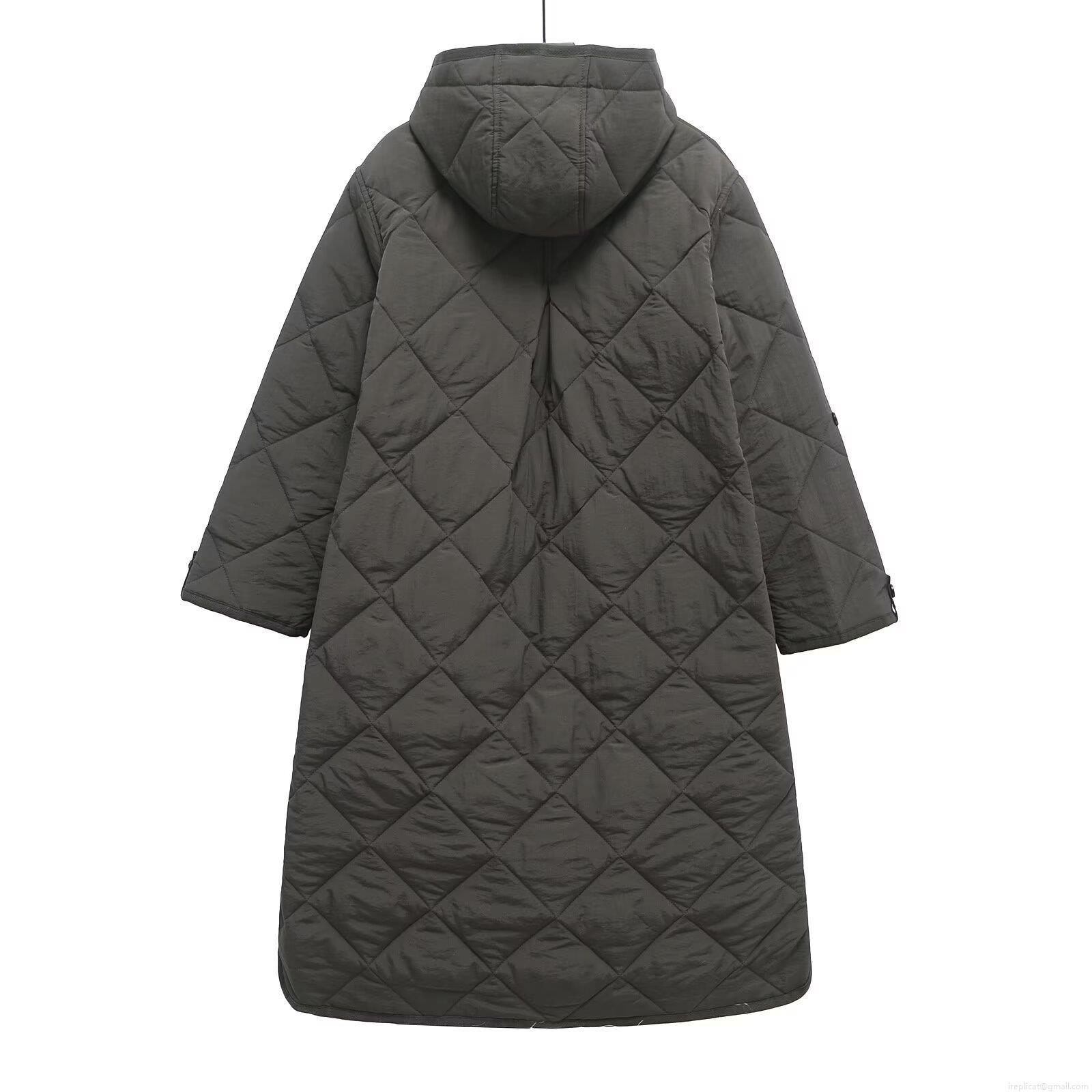 Women's Extra Long Hooded Quilted Coat Diamond Pattern Polyester Winter Warm Puffer Jacket Loose Casual Outwear For Women