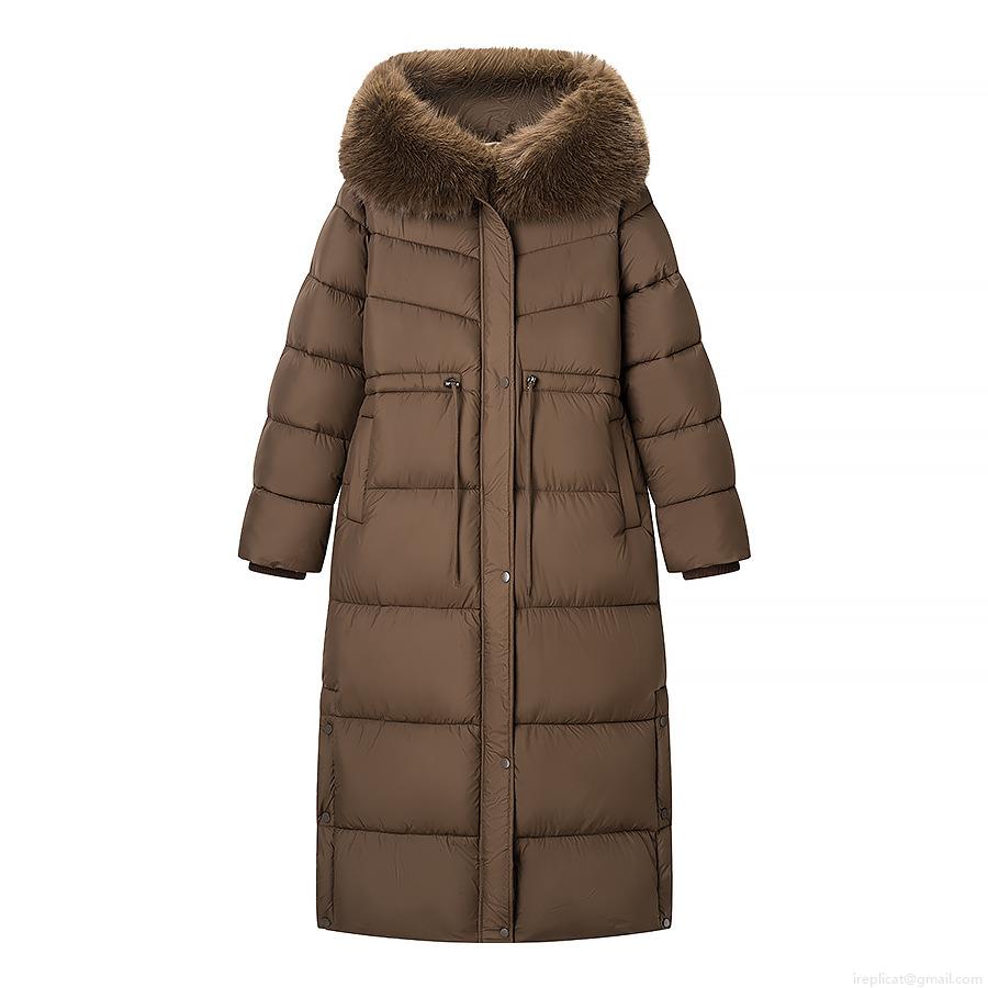 Women's Long Puffer Coat Quilted Winter Jacket With Faux Fur Hood Drawstring Waist Thick Warm Cotton Padded Parka Over-the-knee Hooded Outerwear