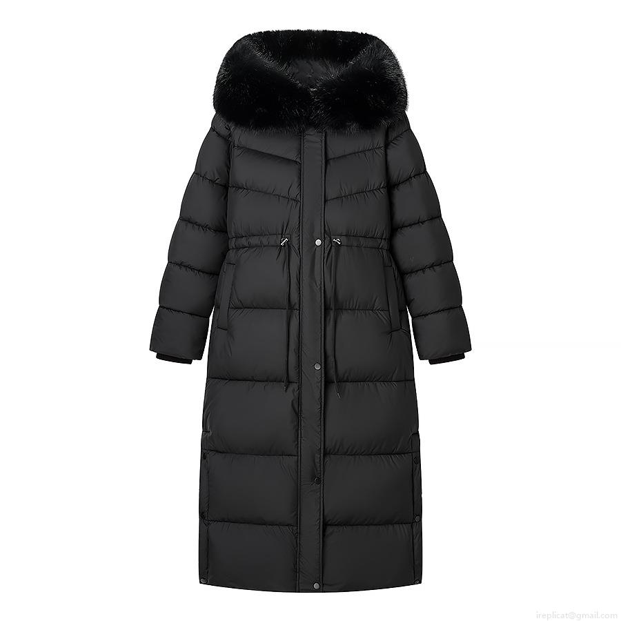 Women's Long Puffer Coat Quilted Winter Jacket With Faux Fur Hood Drawstring Waist Thick Warm Cotton Padded Parka Over-the-knee Hooded Outerwear