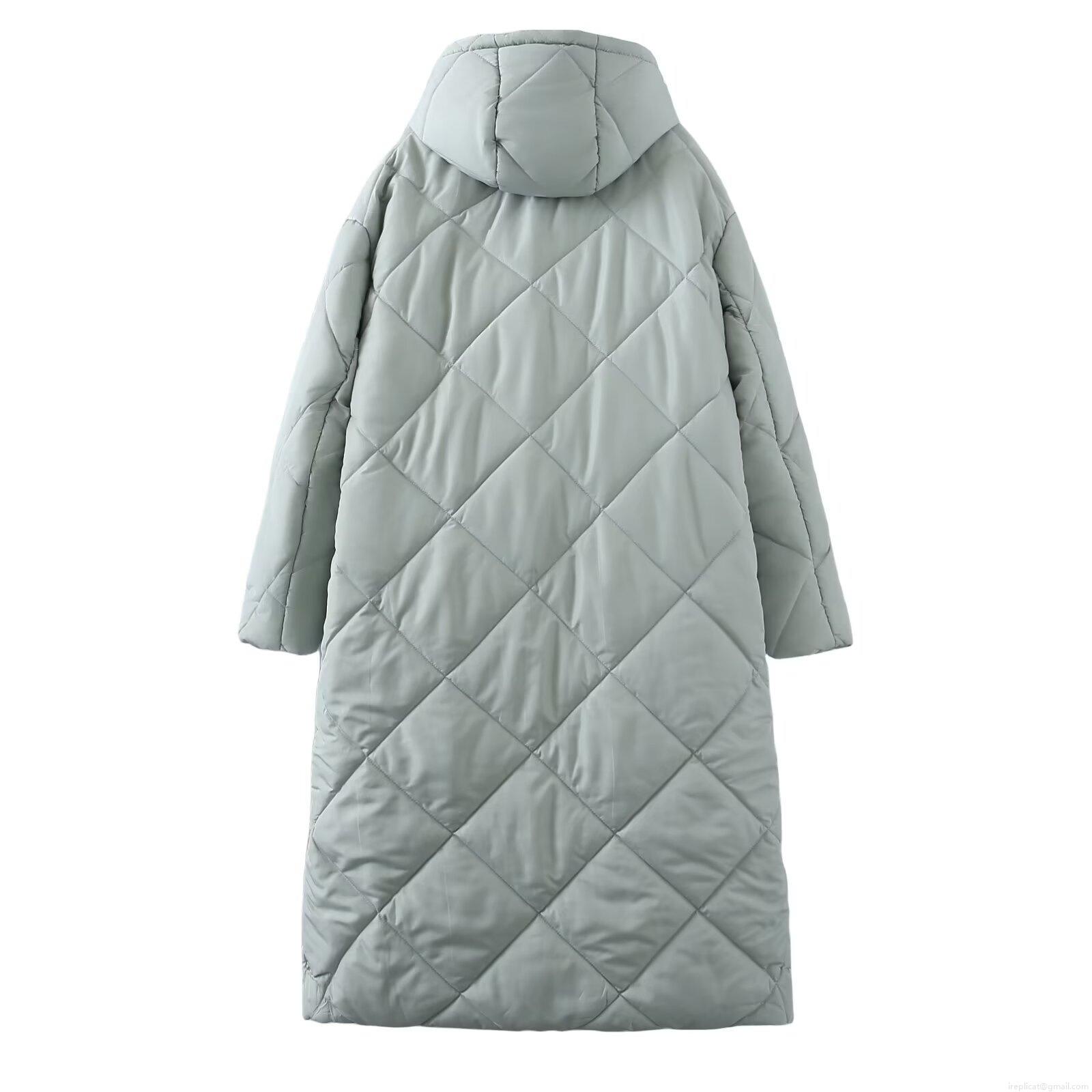 Women's Long Hooded Quilted Puffer Coat Winter Warm Diamond Pattern Padded Jacket Casual Windproof Long Sleeve Button Down Parka Outwear for Women