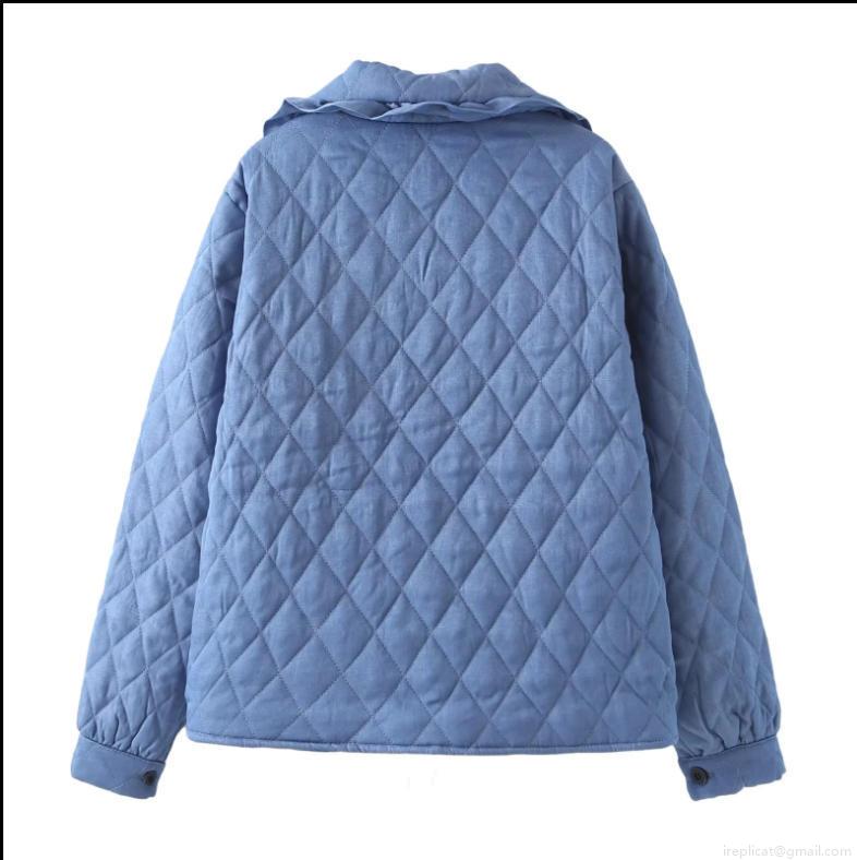 Women's Lightweight Diamond Quilted Jacket With Ruffle Collar Casual Loose Tie-up Padded Coat Cotton Blend Long Sleeve Outerwear For Autumn Winter