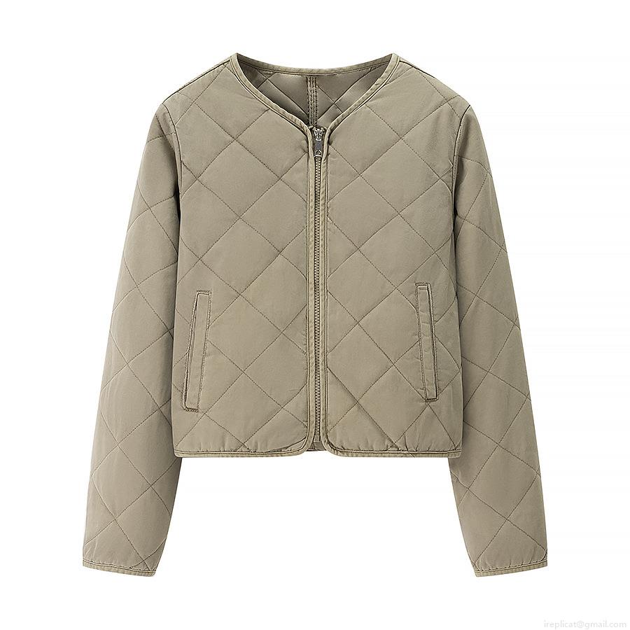 Women's Vintage Ethnic Style Rhombic Quilted Jacket Lightweight Cotton Padded Coat Retro Round Neck Zip Up Outerwear For Autumn Winter Casual Daily Wear