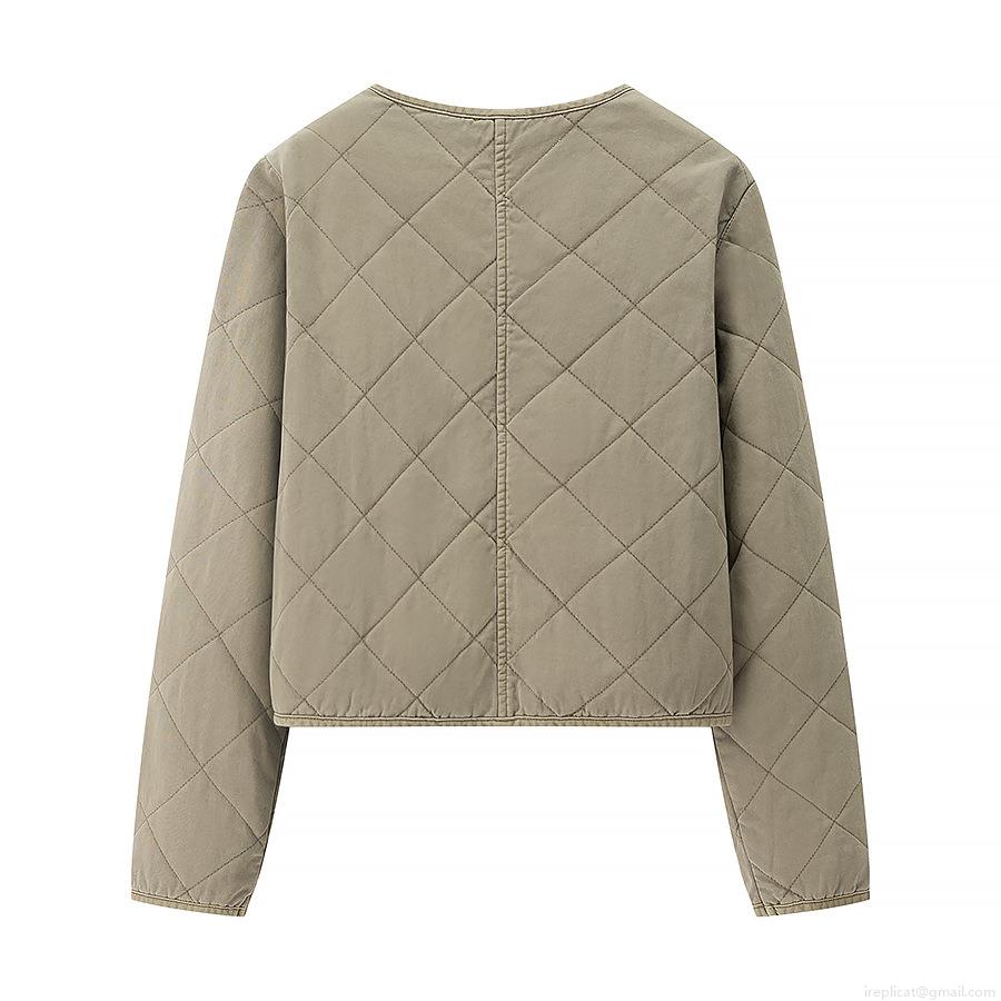 Women's Vintage Ethnic Style Rhombic Quilted Jacket Lightweight Cotton Padded Coat Retro Round Neck Zip Up Outerwear For Autumn Winter Casual Daily Wear