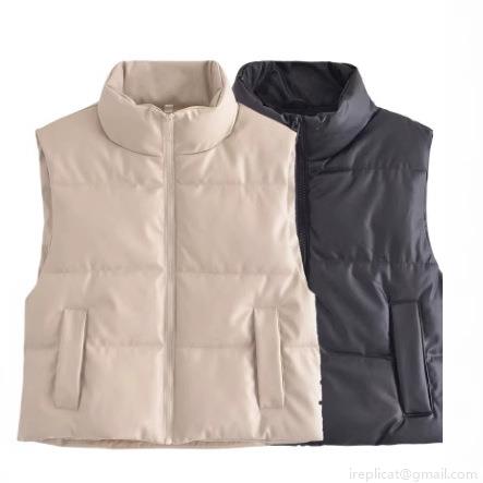 Women PU Leather Puffer Vest Stand Collar Quilted Sleeveless Padded Jacket Zip Up Warm Gilet Solid Color Fashion Casual Waistcoat For Women Daily Outwear Women PU Leather Puffer Vest Stand Collar Quilted Sleeveless Padded Jacket Zip Up Warm Gilet Solid Color Fashion Casual Waistcoat For Women Daily Outwear