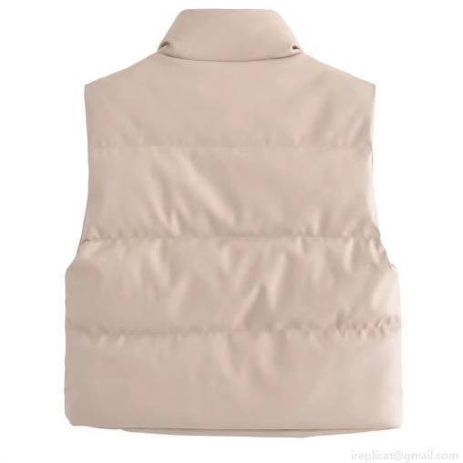 Women PU Leather Puffer Vest Stand Collar Quilted Sleeveless Padded Jacket Zip Up Warm Gilet Solid Color Fashion Casual Waistcoat For Women Daily Outwear