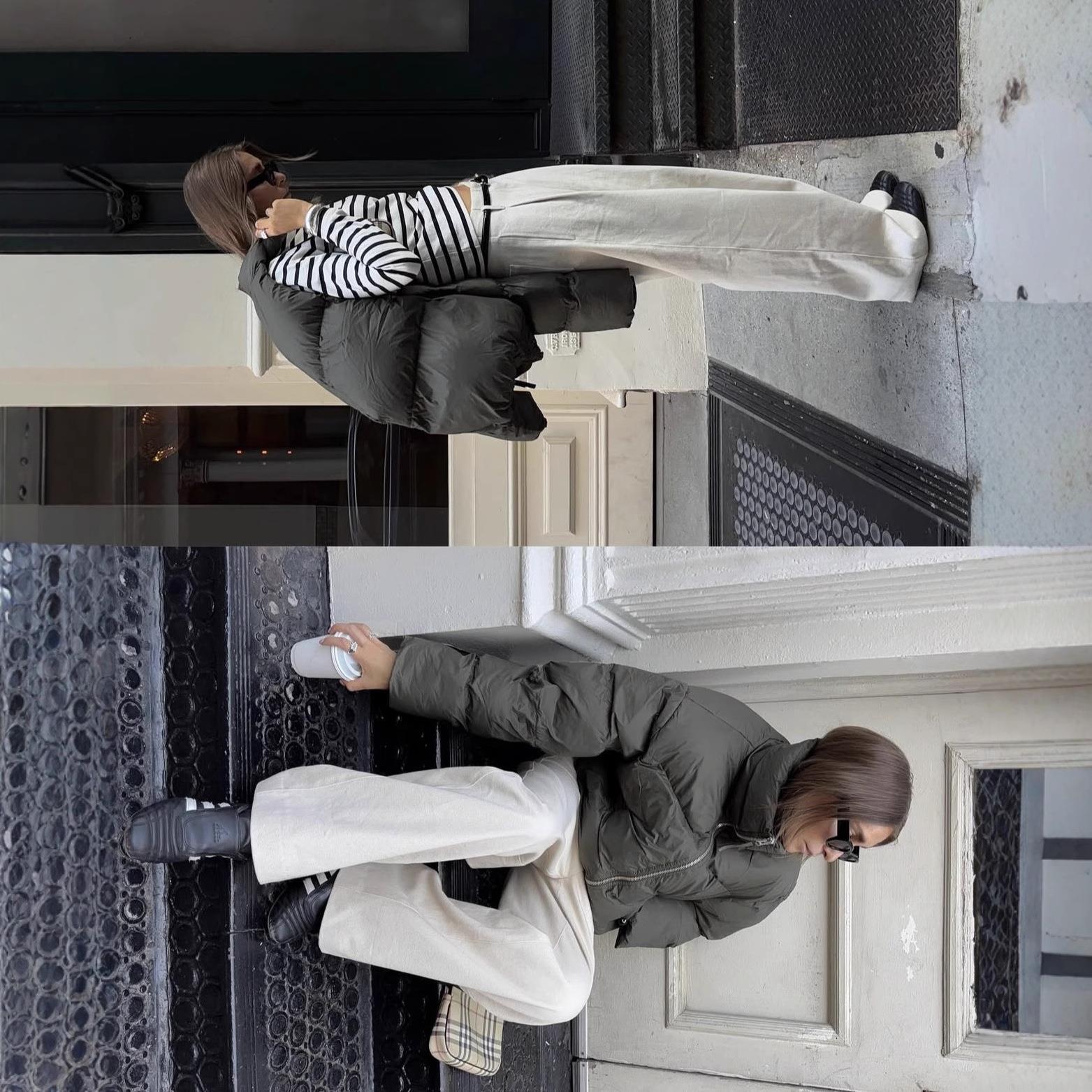 Women Stand Collar Puffer Jacket Oversized Quilted Cotton Padded Coat Short Casual Loose Winter Warm Outerwear For Ladies