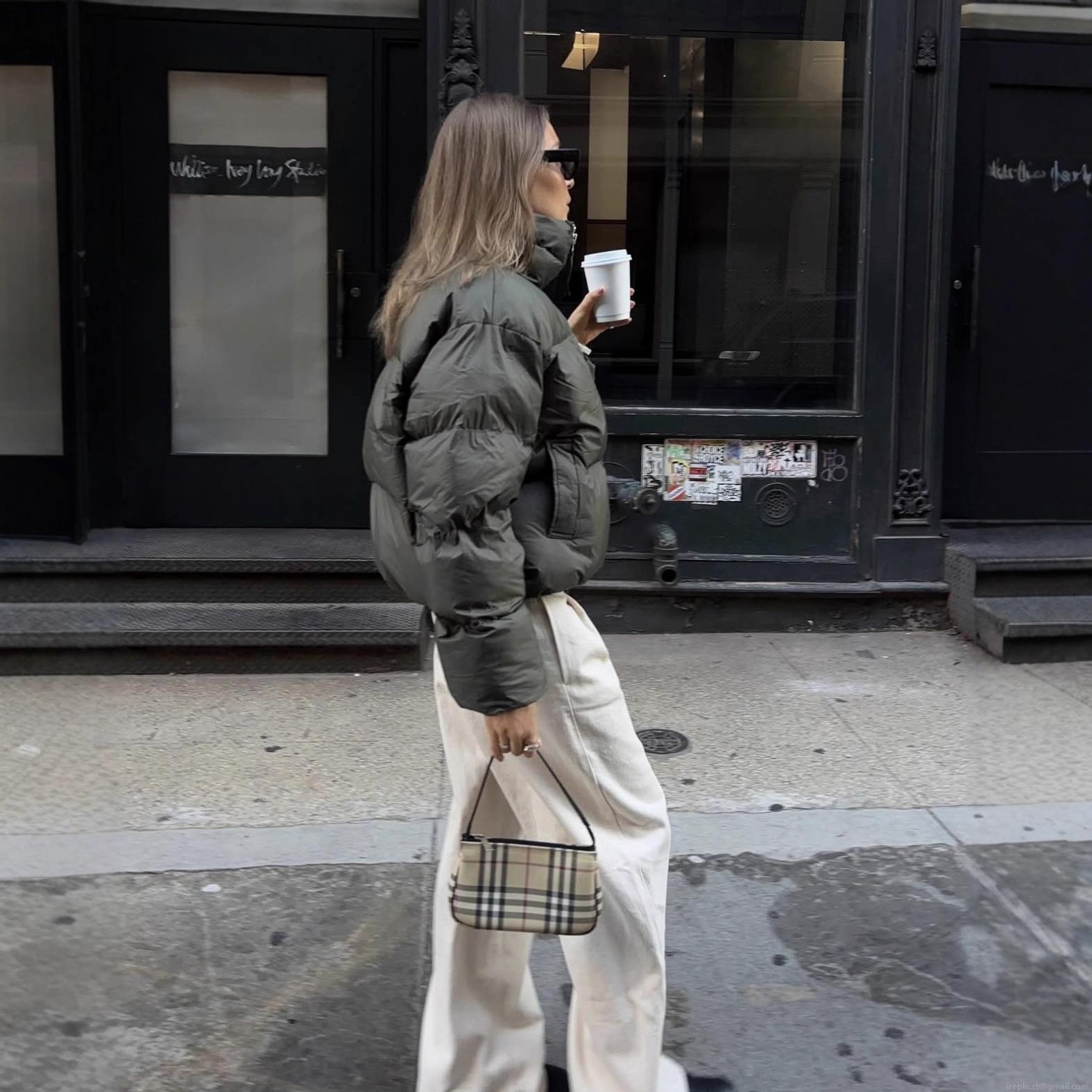 Women Stand Collar Puffer Jacket Oversized Quilted Cotton Padded Coat Short Casual Loose Winter Warm Outerwear For Ladies