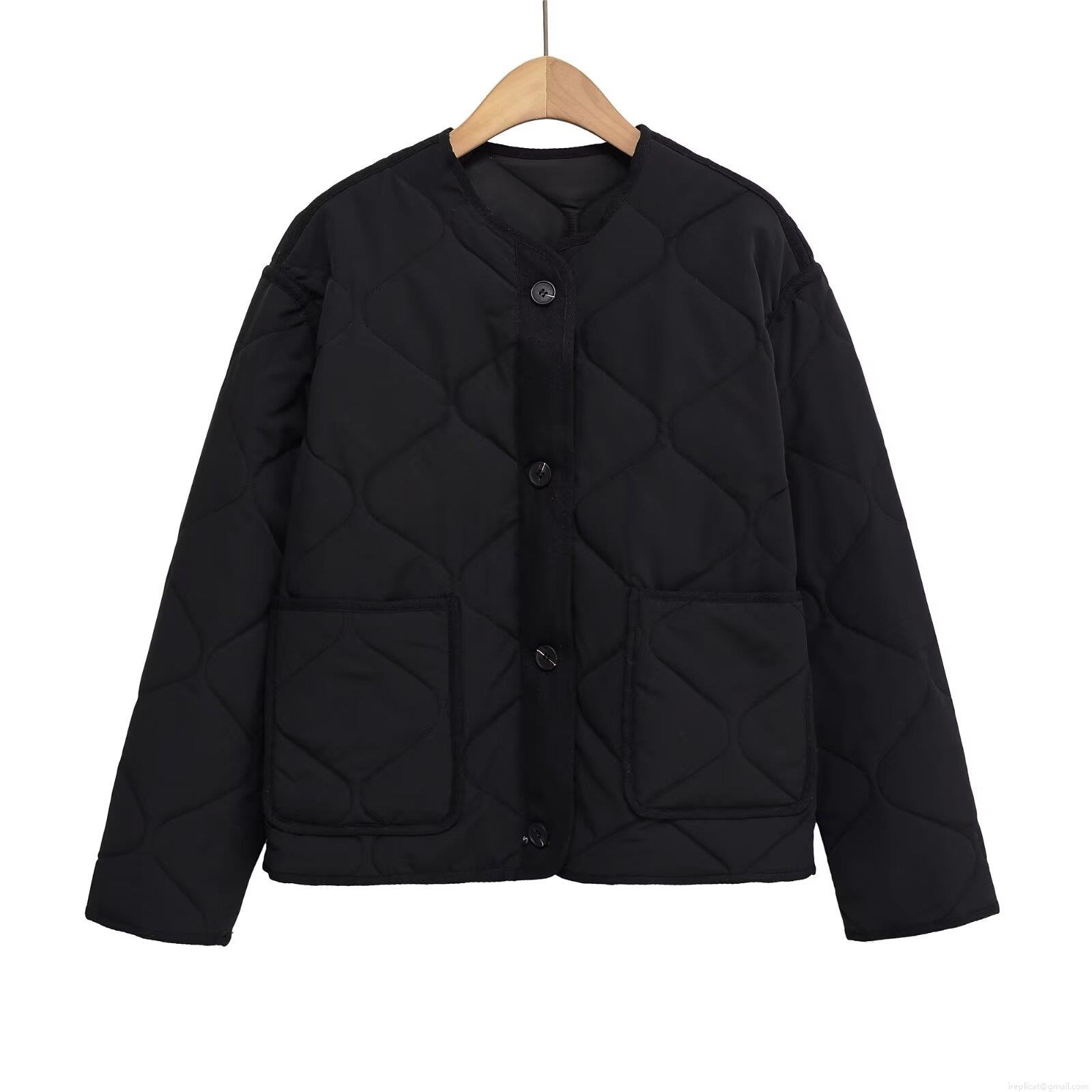 Women's Casual Quilted Jacket Cotton Polyester Blend Lightweight Padded Coat Winter Warm Loose Fit Round Neck Outwear With Contrast Buttons And Patch Pockets Vintage Solid Color Streetwear For Ladies