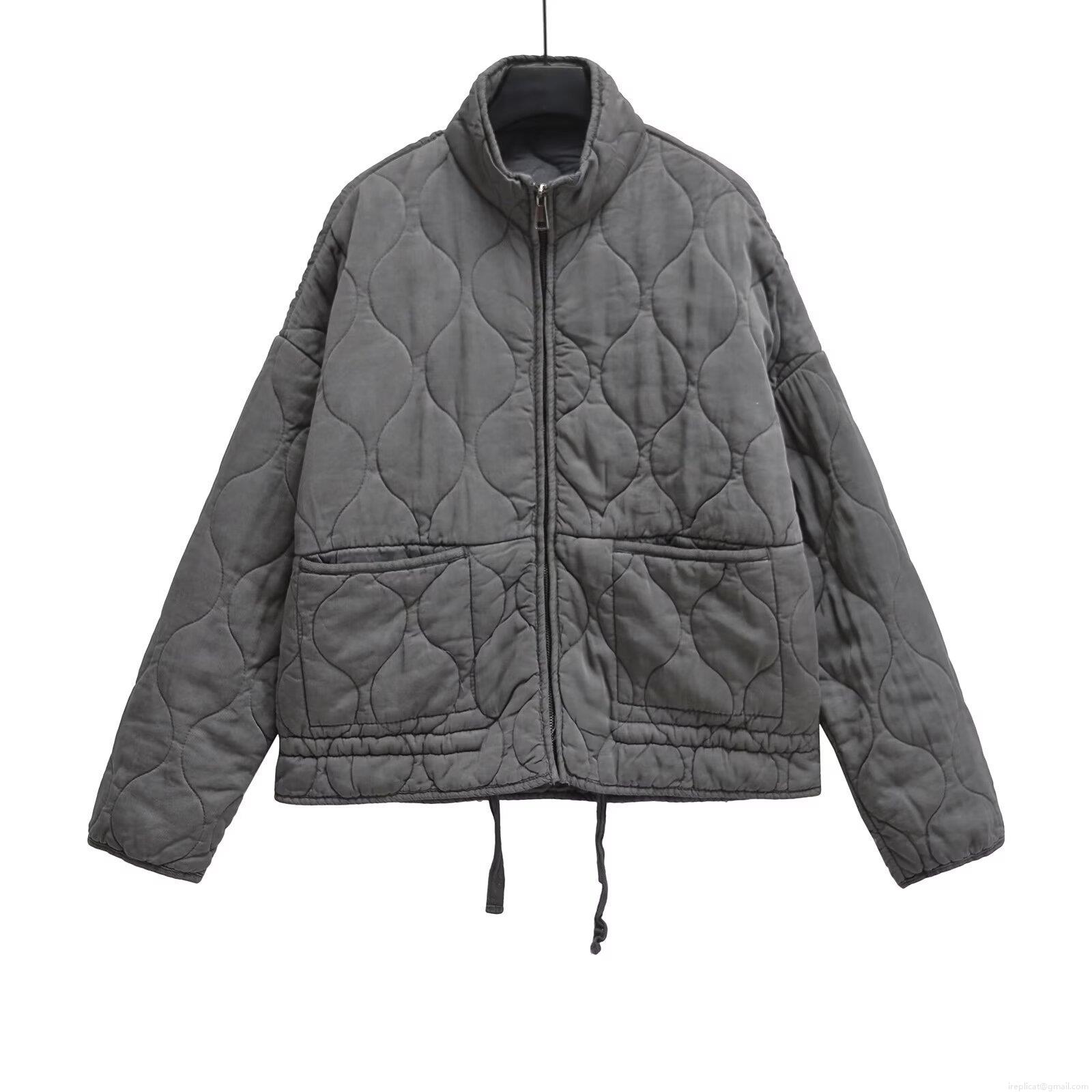 Women Stand Collar Quilted Jacket Zipper Pockets Drawstring Hem Polyester Cotton Blend Vintage Casual Padded Coat For Autumn Winter Daily Wear