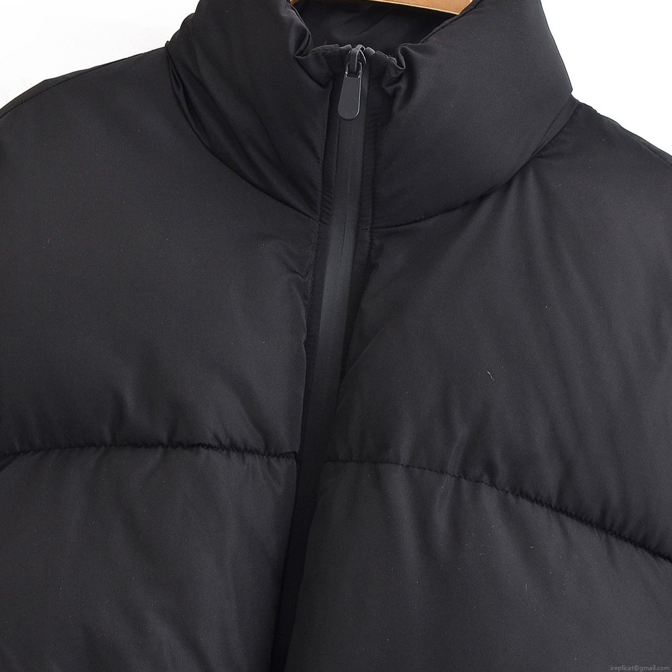 Women's Short Puffer Jacket 100% Polyester Quilted Coat With Stand Collar And Ribbed Cuffs Casual Windproof Black Outerwear For Winter