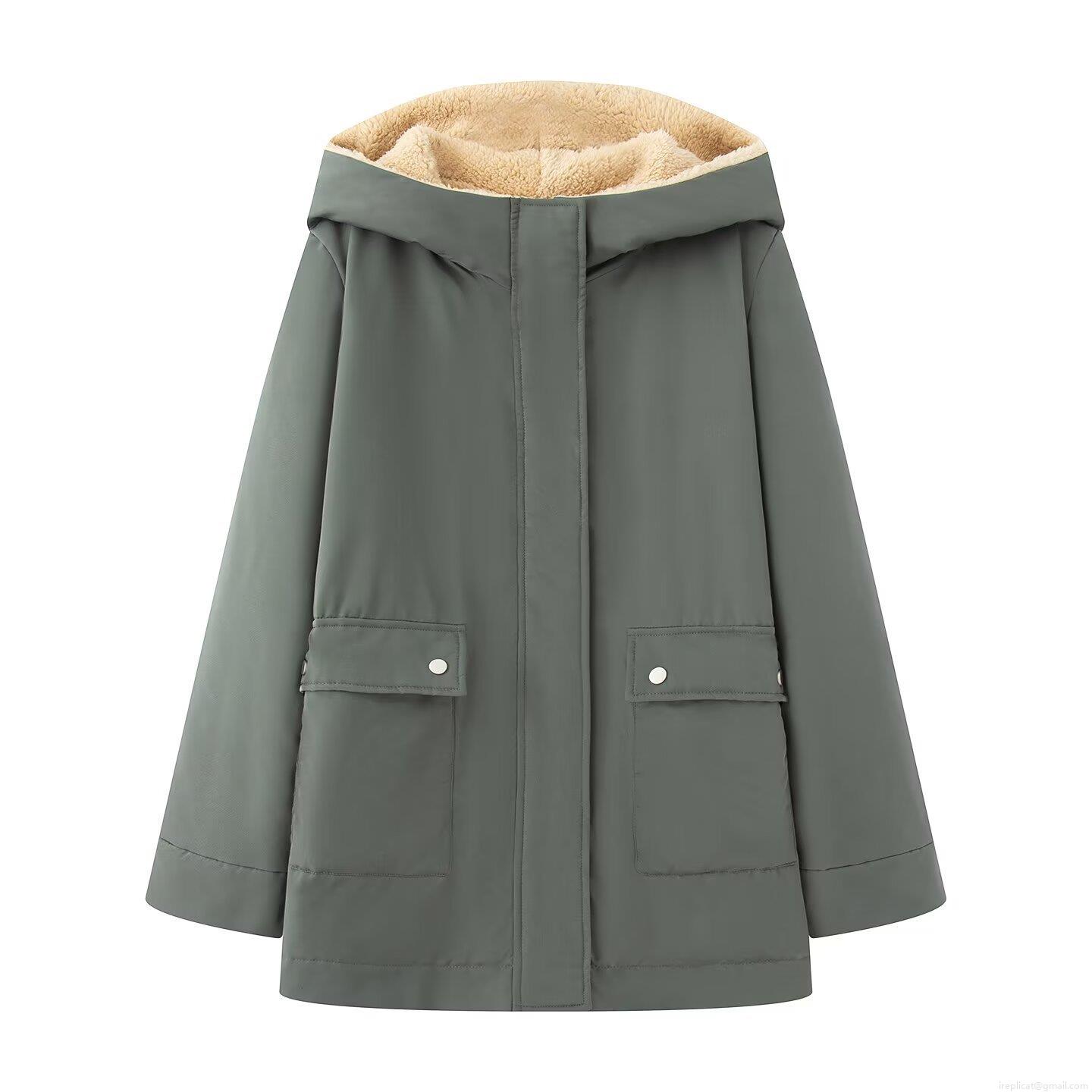 Women's Hooded Parka Jacket Sherpa Lined Fleece Warm Winter Coat With Pockets Solid Color Windproof Casual Outerwear For Women