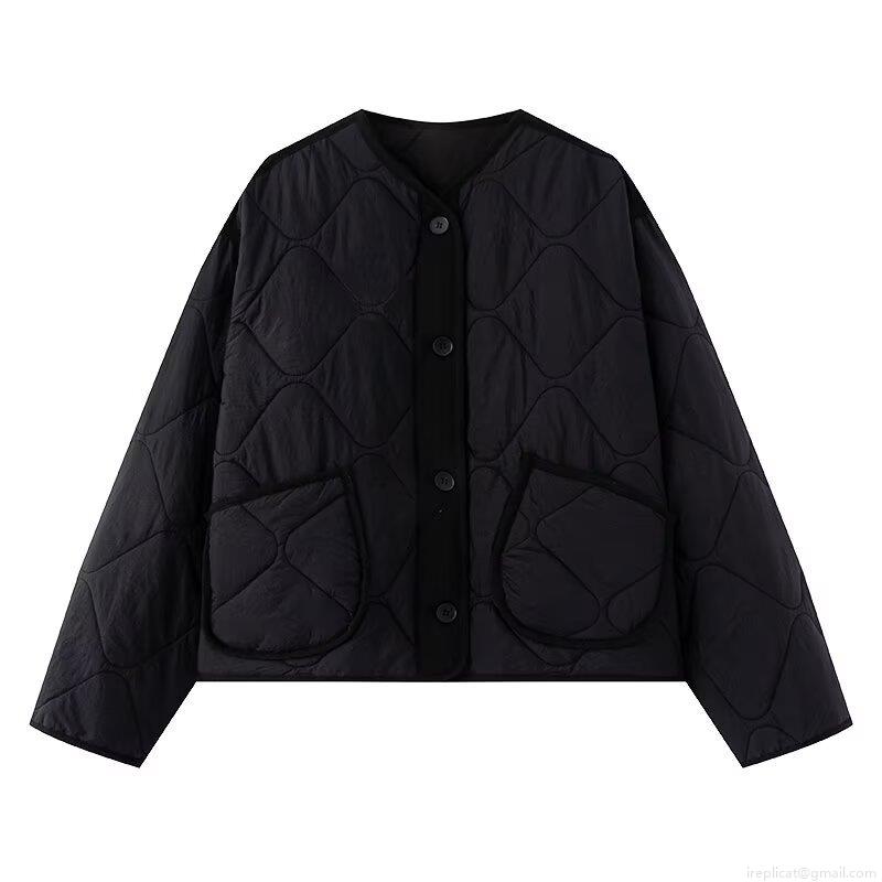 Women's Fashion Quilted Puffer Jacket Round Neck Long Sleeve Warm Lightweight Cotton Padded Outerwear With Pockets Solid Color Vintage Casual Button Down Coat For Women