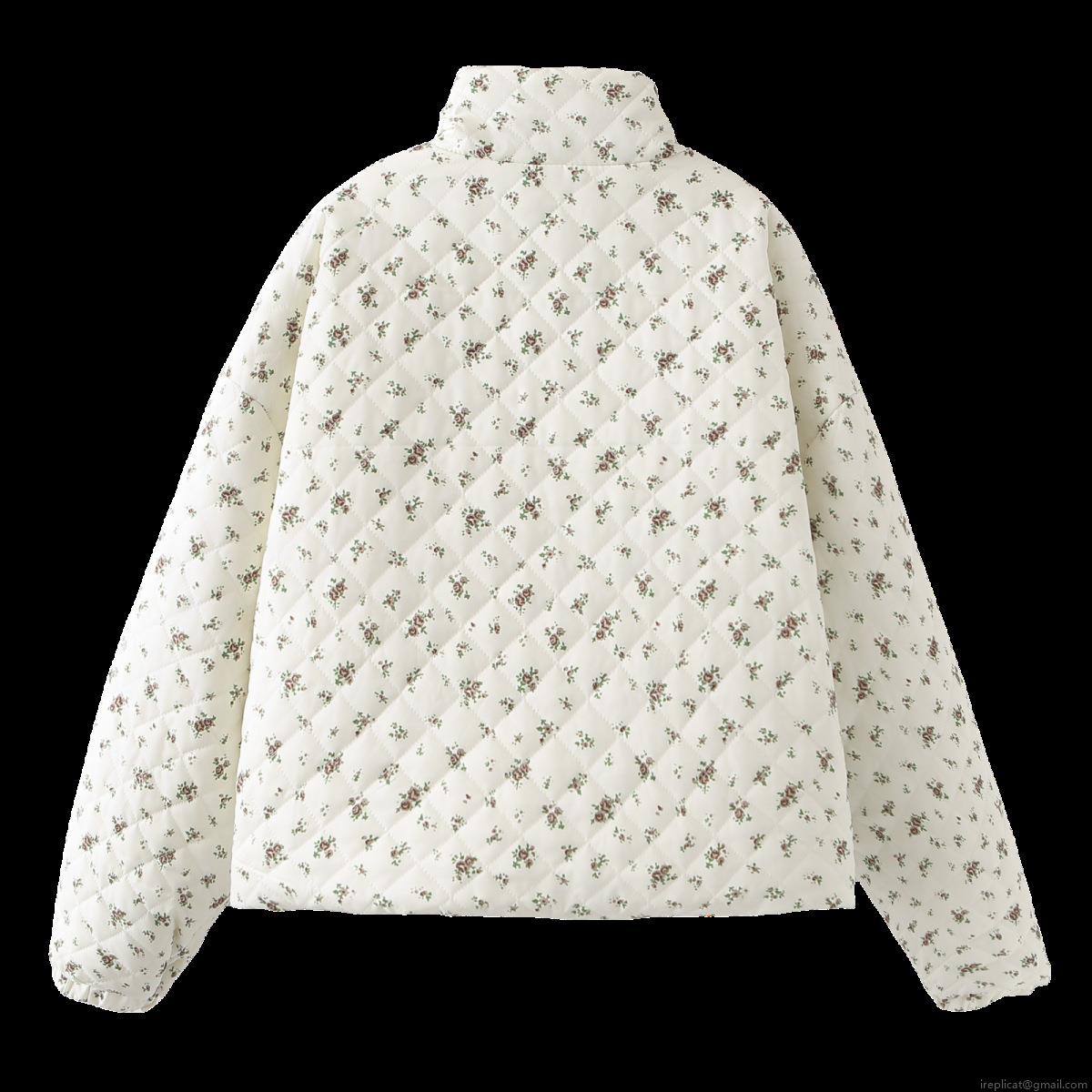 Women Quilted Floral Jacket Cotton Padded Puffer Coat Vintage Stand Collar Short Ethnic Style Outerwear For Lady Casual Warm Autumn Winter