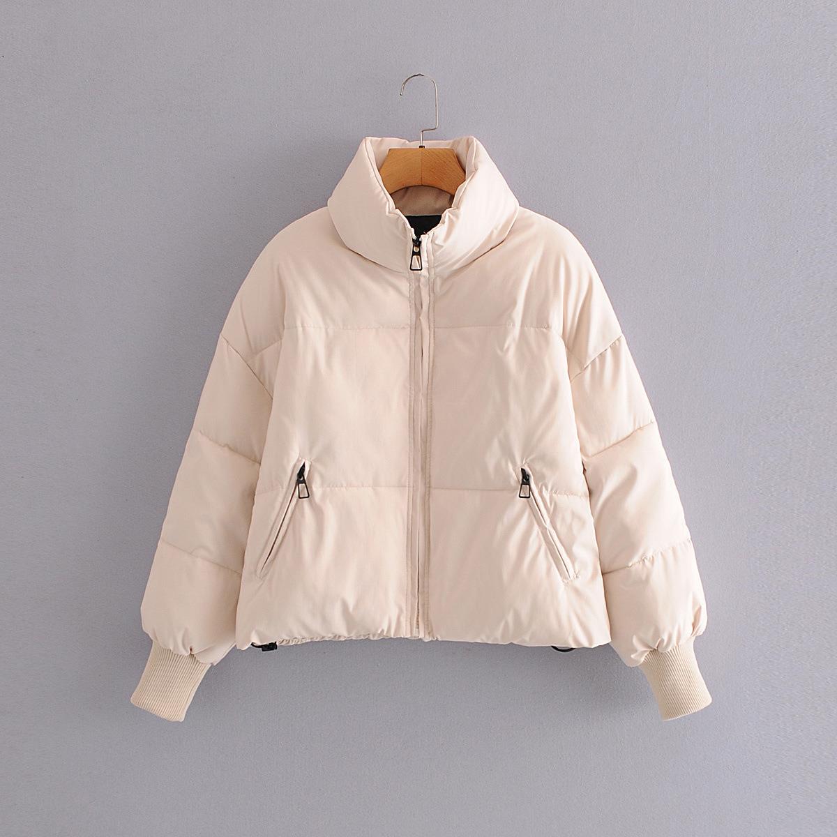 Women's Fashion Casual Quilted Puffer Jacket Stand Collar Zip Up Winter Warm Cotton Padded Bread Coat With Ribbed Cuffs Outerwear For Women