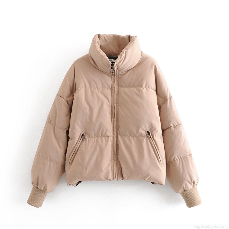 Women's Fashion Casual Quilted Puffer Jacket Stand Collar Zip Up Winter Warm Cotton Padded Bread Coat With Ribbed Cuffs Outerwear For Women