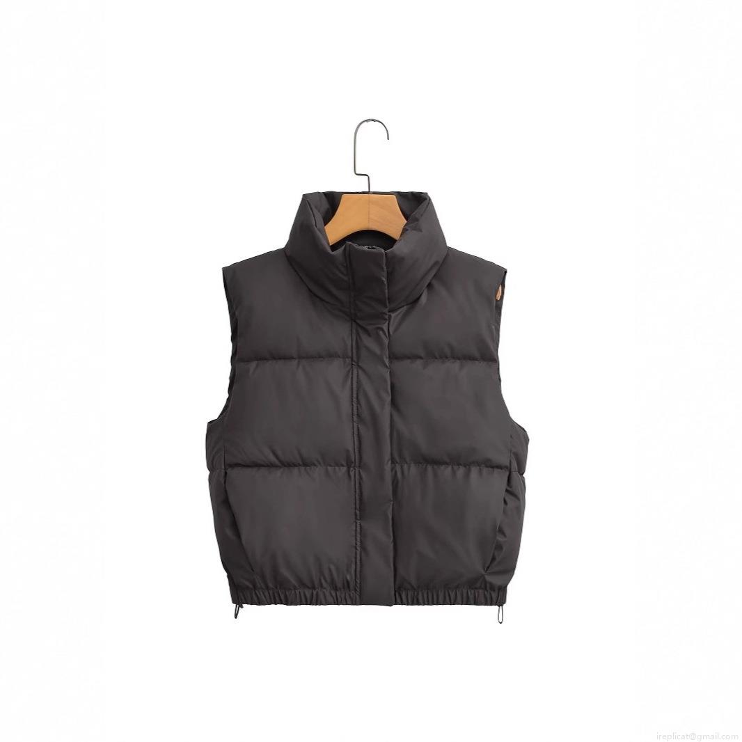 Women Stand-up Collar Puffer Vest Sleeveless Quilted Padded Gilet Warm Windproof Polyester Winter Waistcoat Casual Streetwear Short Outerwear With Drawstring Hem Solid Color