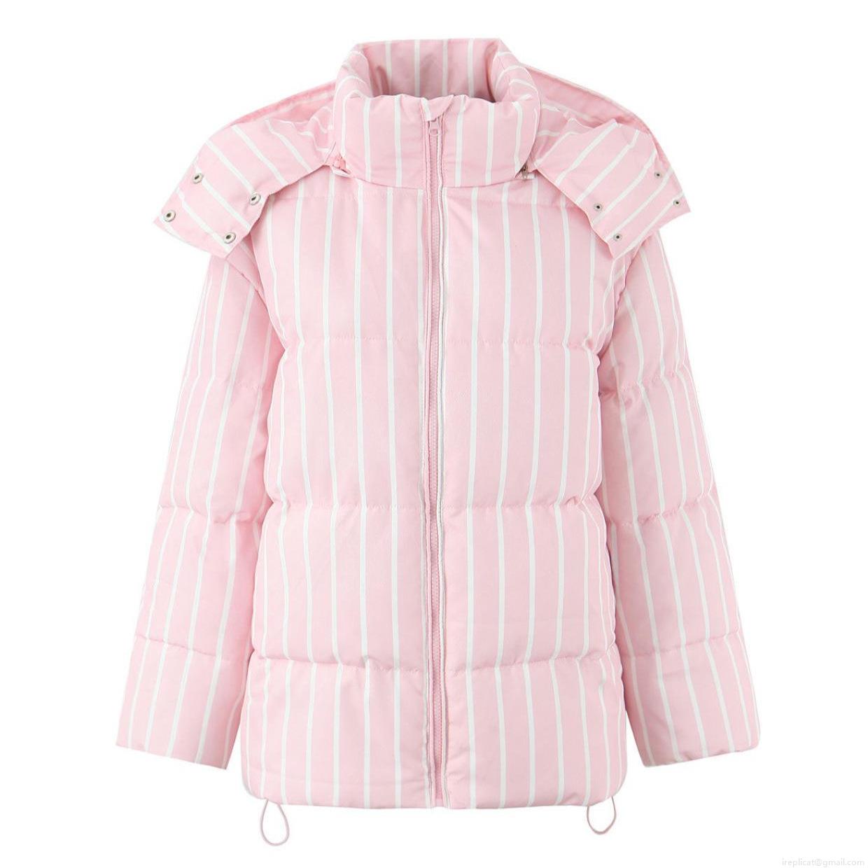 Women's Striped Hooded Puffer Jacket Vintage Contrast Color Vertical Stripes Winter Warm Quilted Cotton-Padded Coat With Zipper For Ladies Outerwear