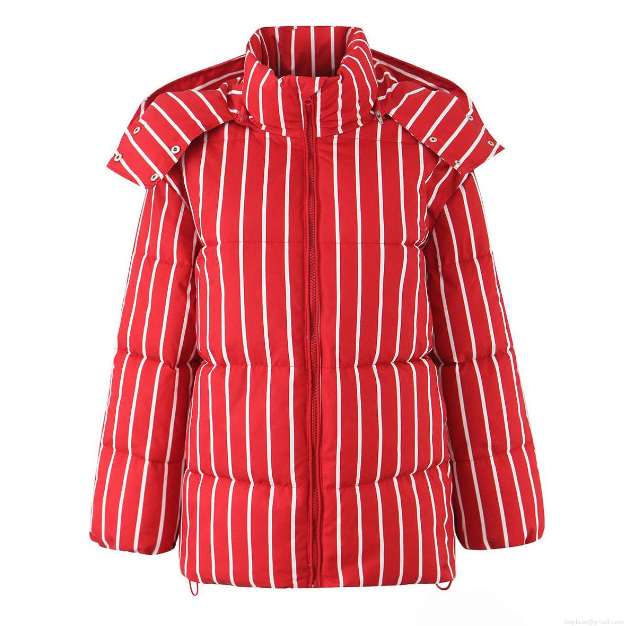 Women's Striped Hooded Puffer Jacket Vintage Contrast Color Vertical Stripes Winter Warm Quilted Cotton-Padded Coat With Zipper For Ladies Outerwear