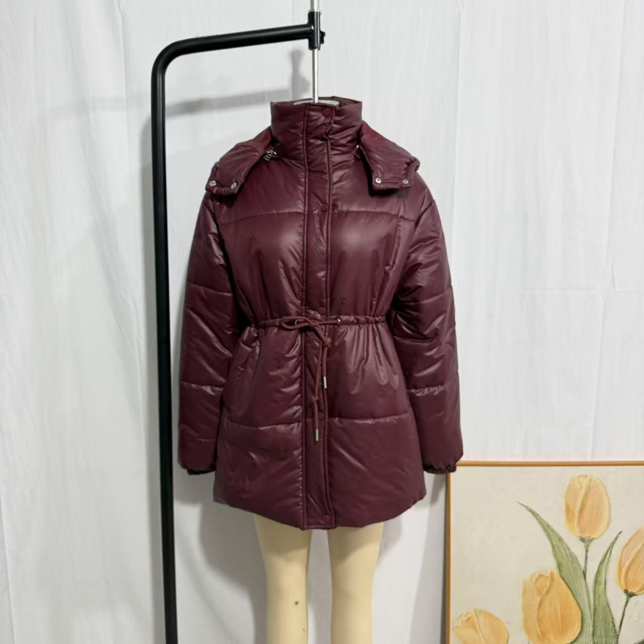 Women's Hooded Padded Jacket Cotton Blend Drawstring Waist Warm Quilted Coat Casual Outerwear For Autumn Winter