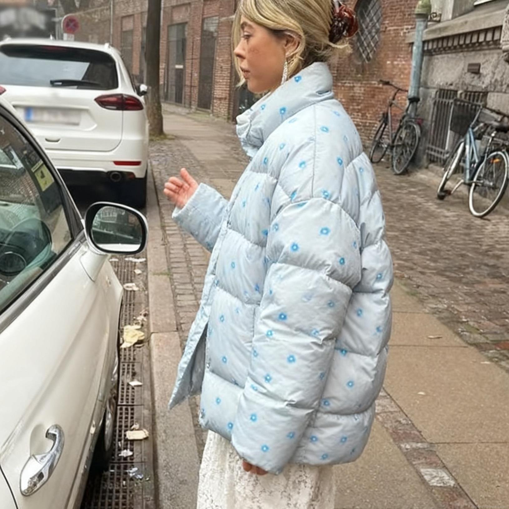 Women's Floral Hooded Puffer Jacket Vintage Polyester Quilted Padded Coat Long Sleeve Drawstring Warm Outerwear For Winter Daily Casual