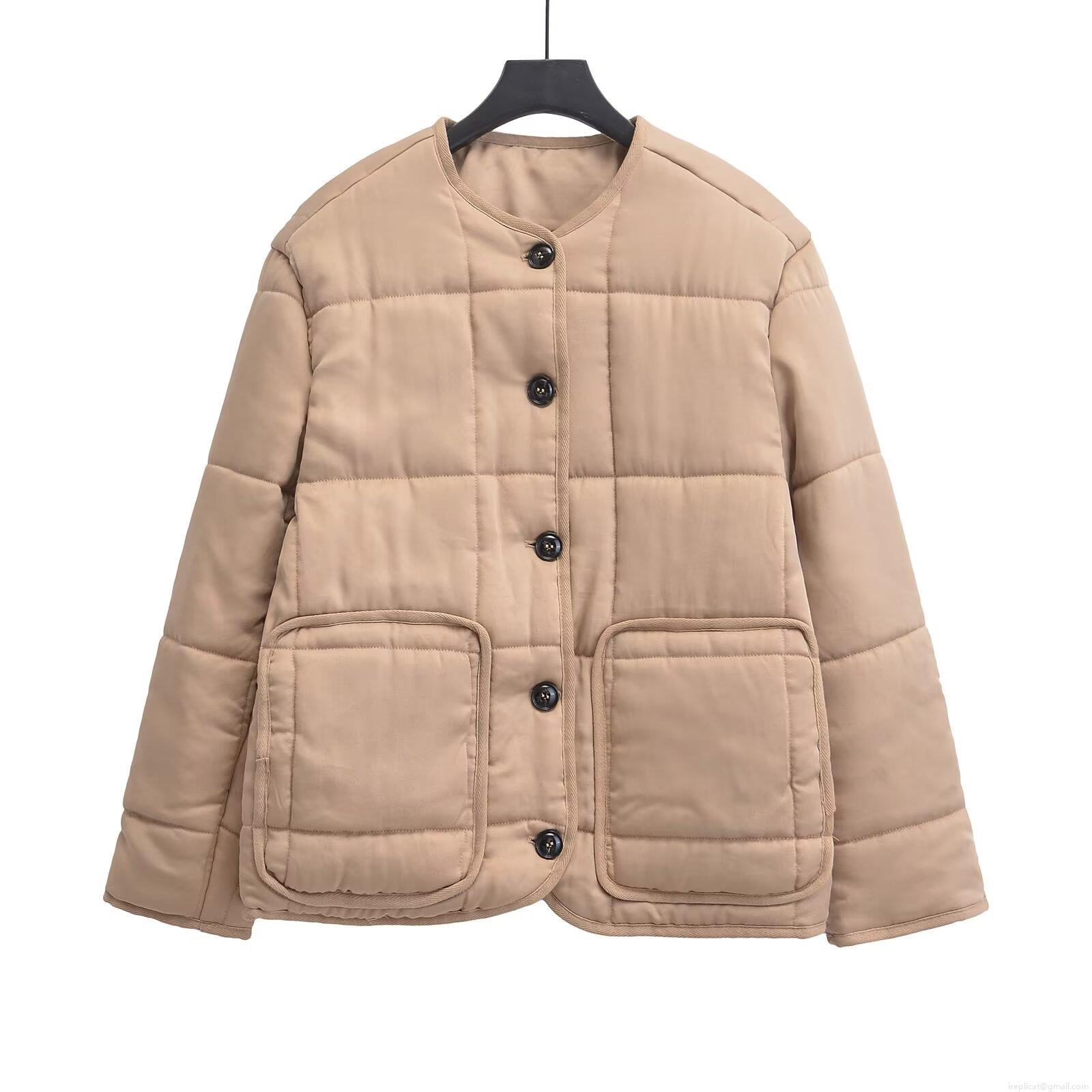 Women's Quilted Lightweight Puffer Jacket Long Sleeve Round Neck Button Up 100% Cotton Coat Casual Retro Warm Outerwear With Pockets For Women