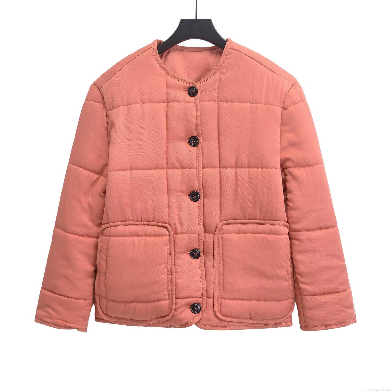 Women's Quilted Lightweight Puffer Jacket Long Sleeve Round Neck Button Up 100% Cotton Coat Casual Retro Warm Outerwear With Pockets For Women