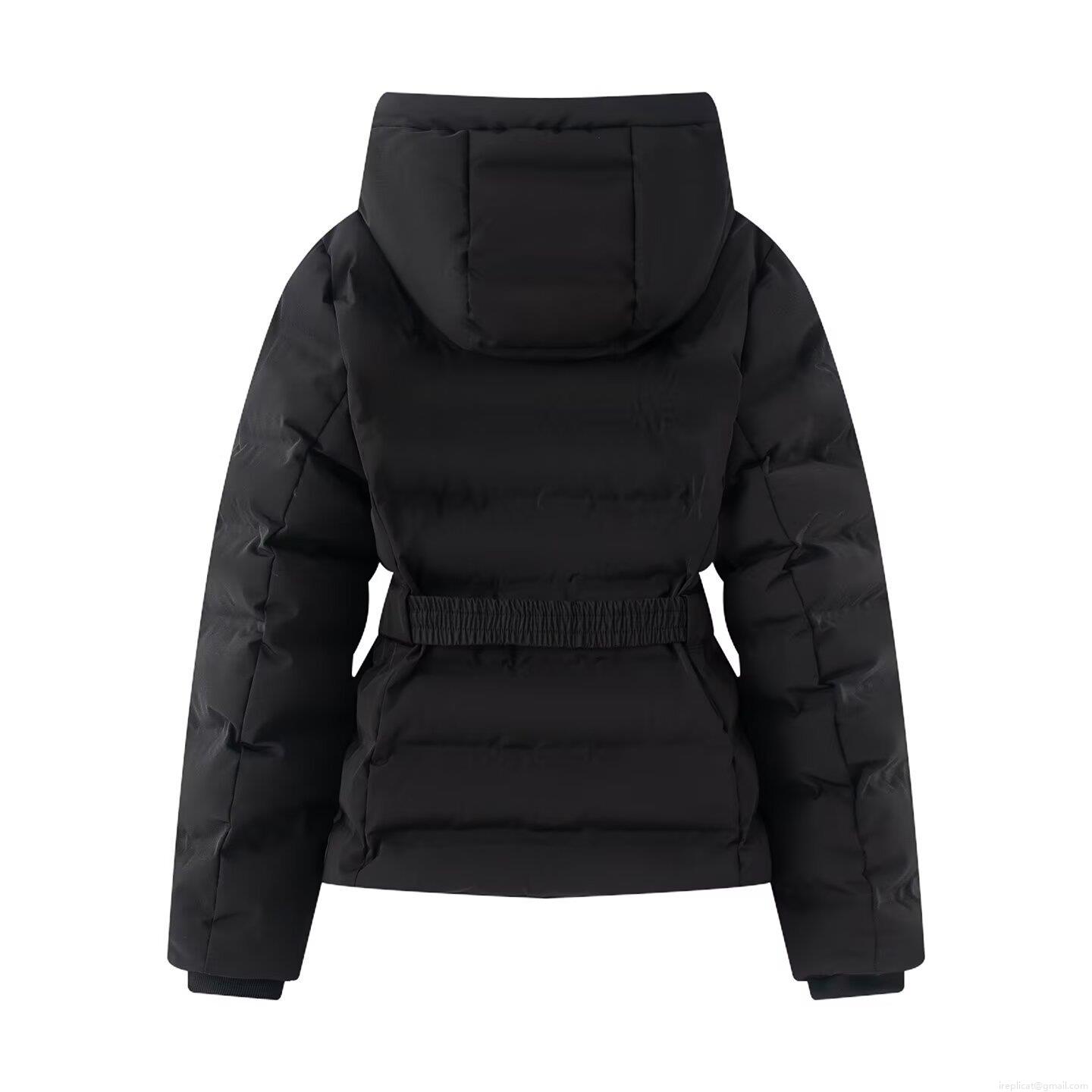 Women's Hooded Cotton Padded Jacket Waterproof Black Quilted Coat With Belt Slim Fit Warm Winter Outerwear Casual Short Puffer Coat