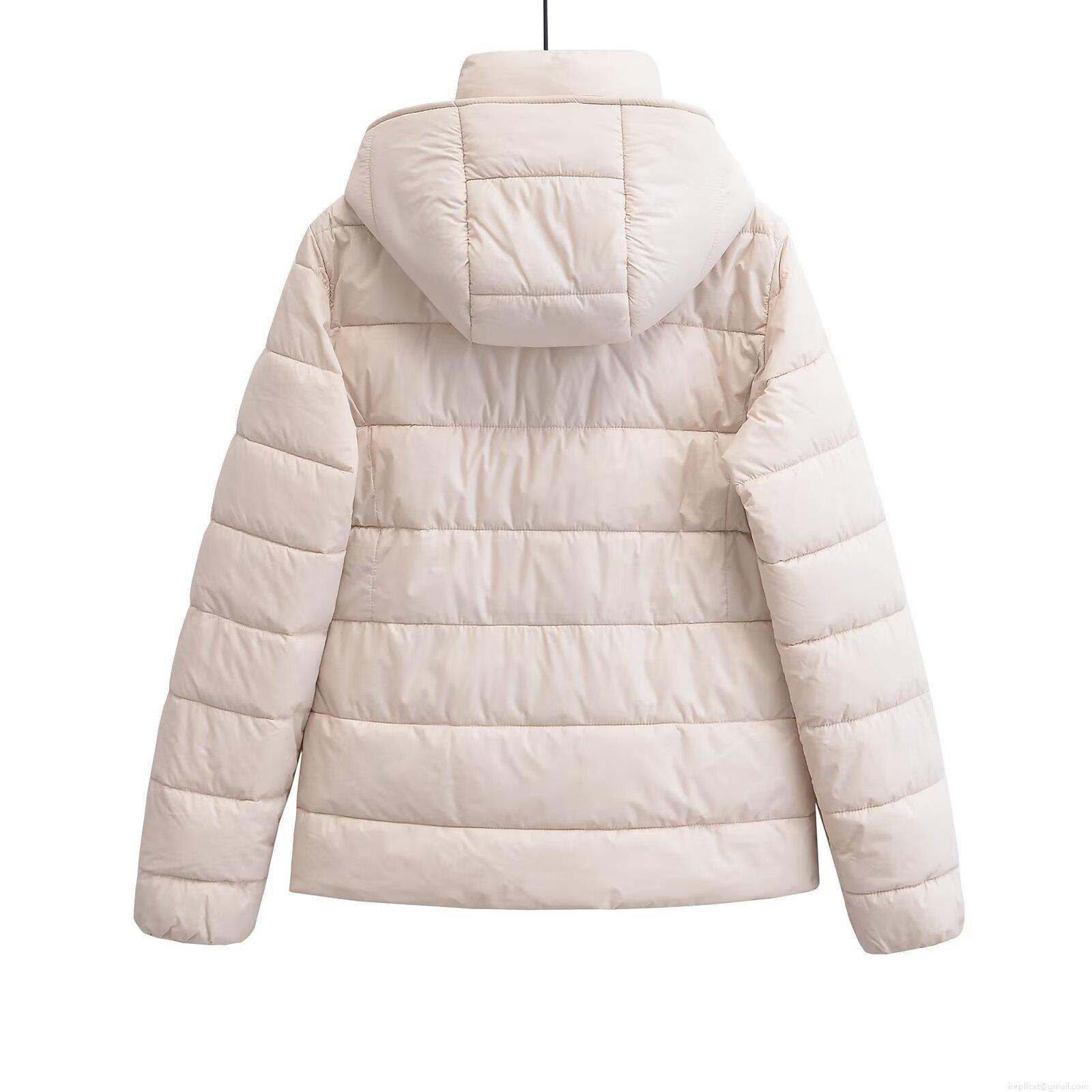 Women's Winter Puffer Jacket Hooded Polyester Quilted Padded Coat Casual Solid Color Warm Windproof Long Sleeve Outerwear With Flap Pockets For Women