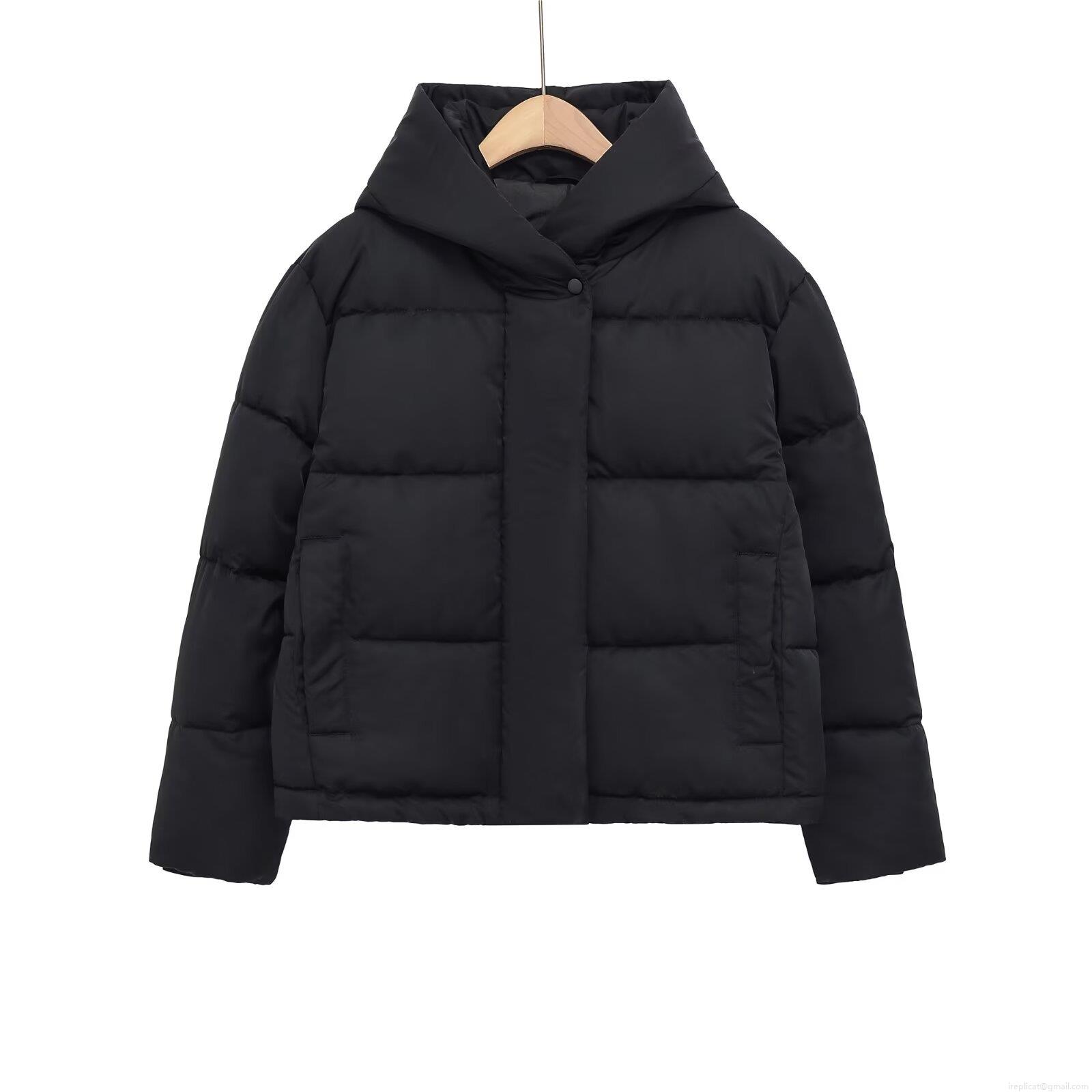 Women's Casual Hooded Puffer Jacket Short Cotton Padded Coat Winter Warm Windproof Quilted Outerwear Zipper Front Solid Color Jackets For Ladies