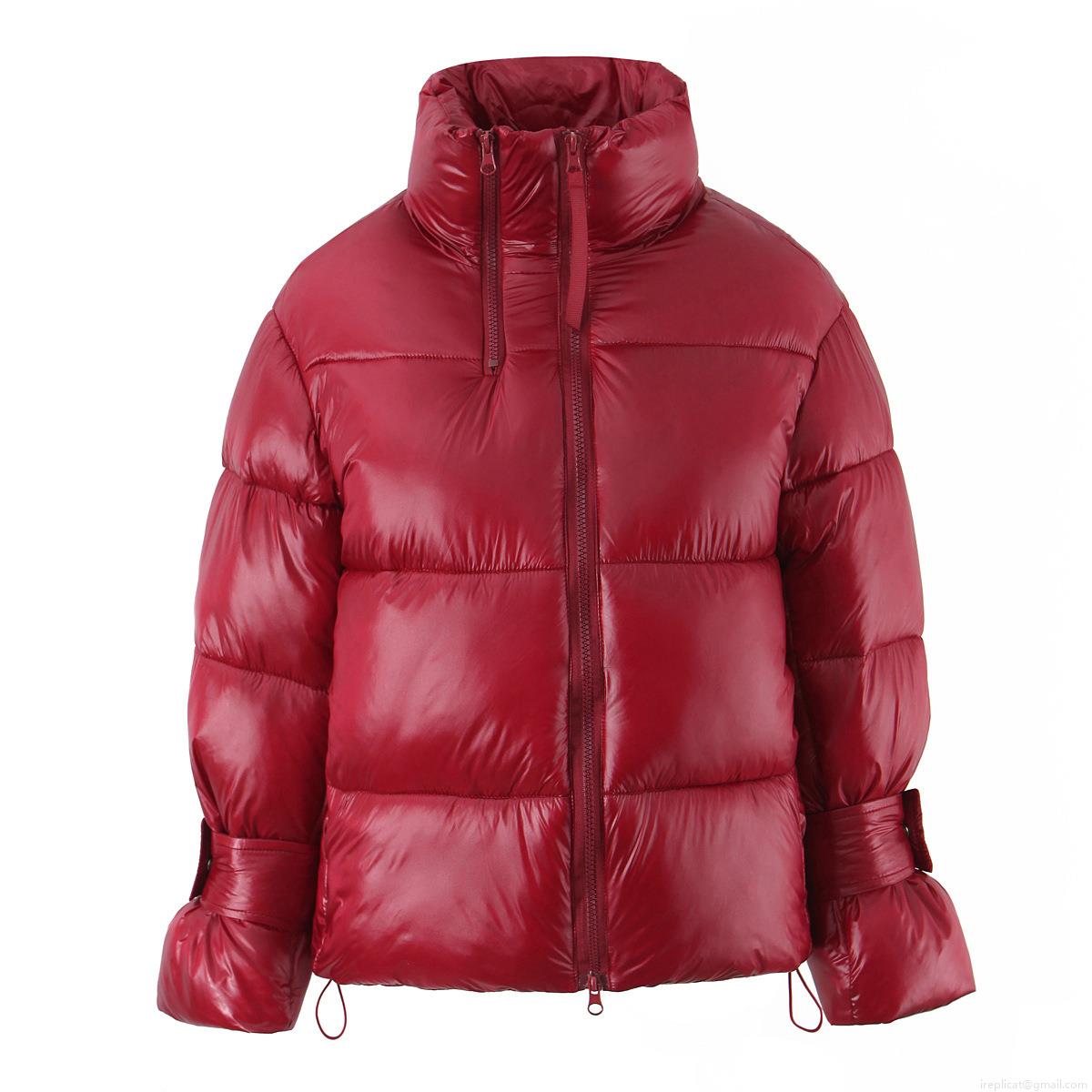 Women's Metallic Glossy Puffer Jacket Stand Collar Double Zipper Bread Coat Thick Warm Winter Outerwear Casual Fashion Short Parka with Drawstring Cuffs for Women