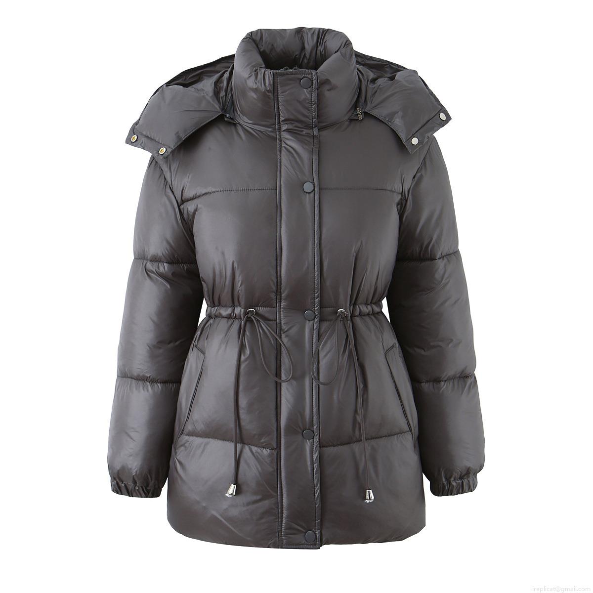 Women's Quilted Padded Jacket Hooded Mid-Length Cotton Blend Warm Coat With Drawstring Waist Zip Up Puffer Jacket For Winter Outdoor Casual Streetwear