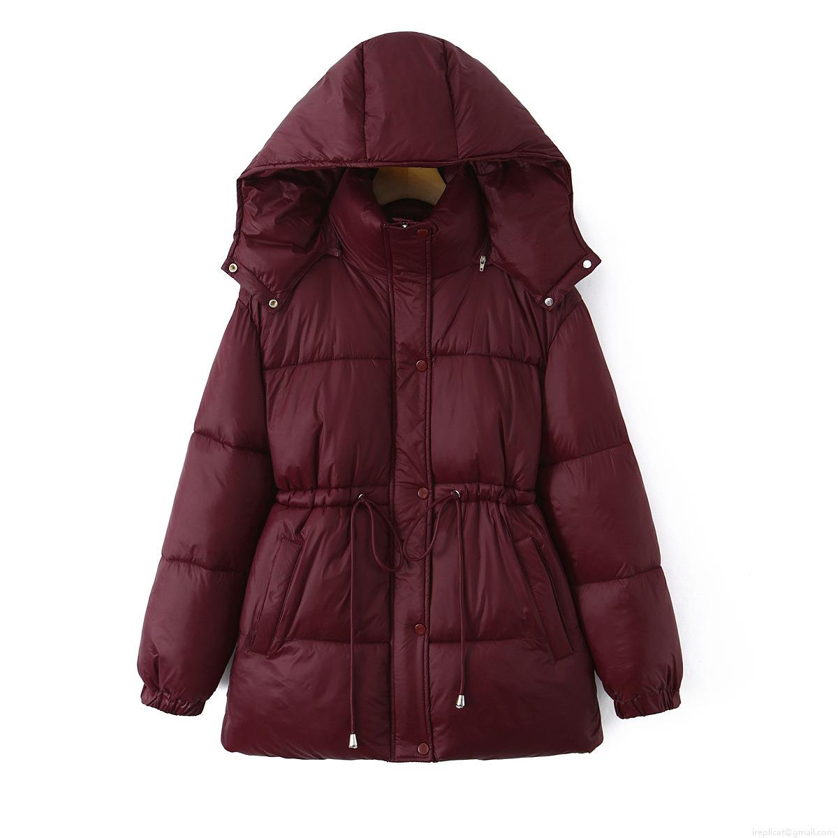 Women's Quilted Padded Jacket Hooded Mid-Length Cotton Blend Warm Coat With Drawstring Waist Zip Up Puffer Jacket For Winter Outdoor Casual Streetwear