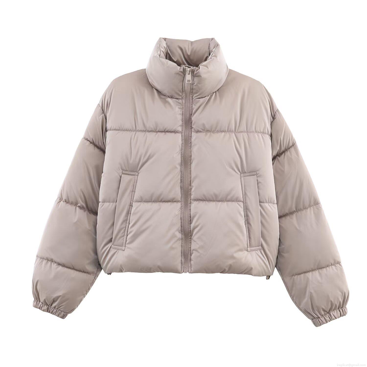 Women's Shiny Polyester Puffer Jacket With Polyester Cotton Filling Short Stand Collar Water-Repellent Windproof Winter Quilted Coat Casual Fashion Outerwear