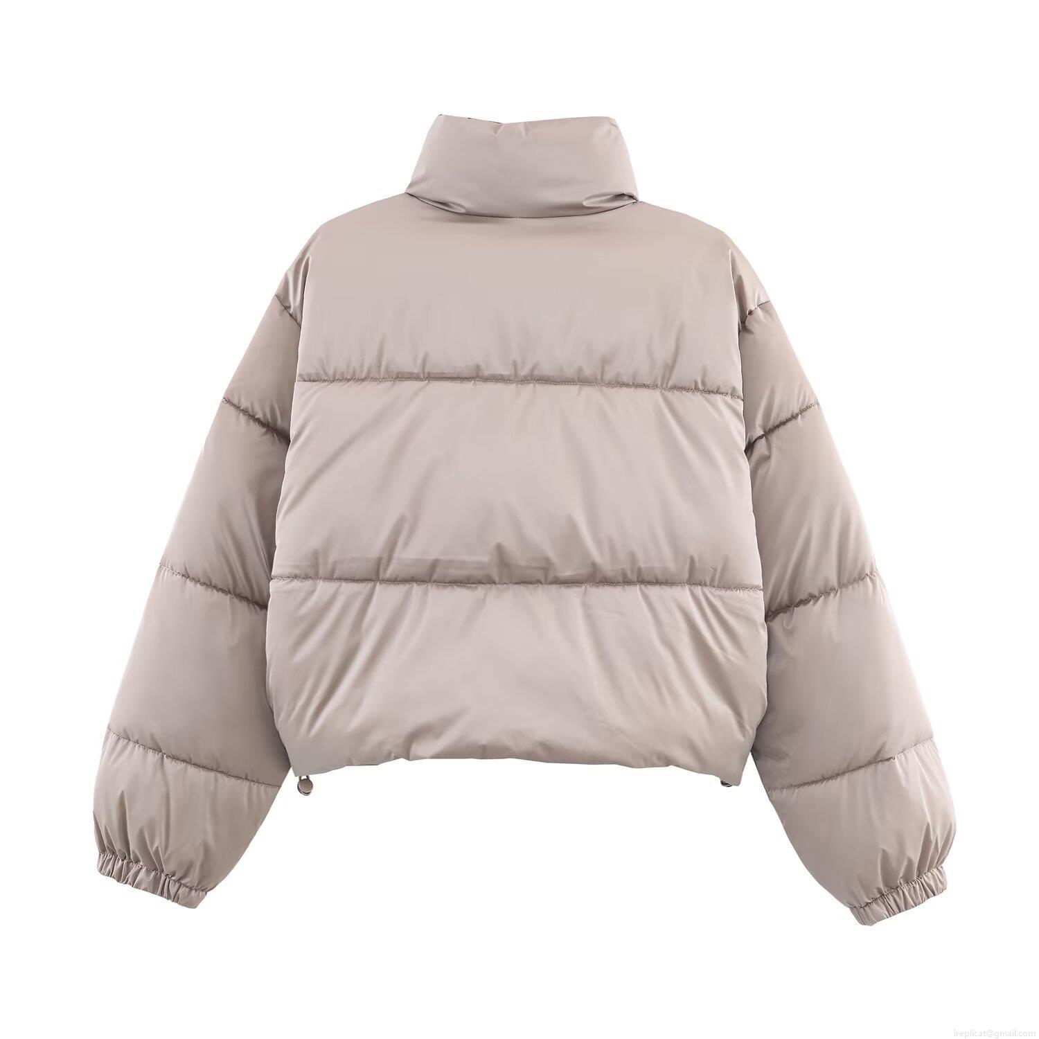 Women's Shiny Polyester Puffer Jacket With Polyester Cotton Filling Short Stand Collar Water-Repellent Windproof Winter Quilted Coat Casual Fashion Outerwear
