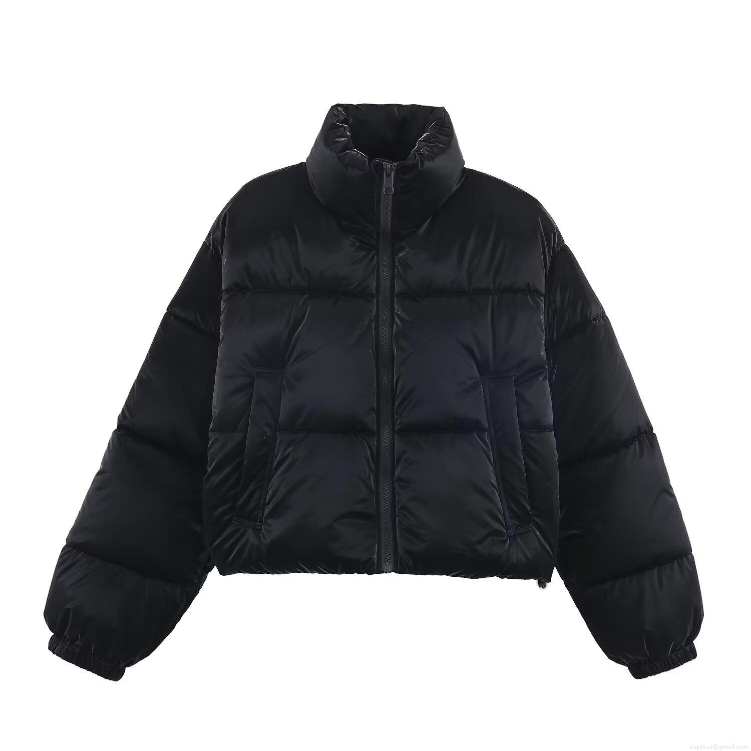 Women's Shiny Polyester Puffer Jacket With Polyester Cotton Filling Short Stand Collar Water-Repellent Windproof Winter Quilted Coat Casual Fashion Outerwear