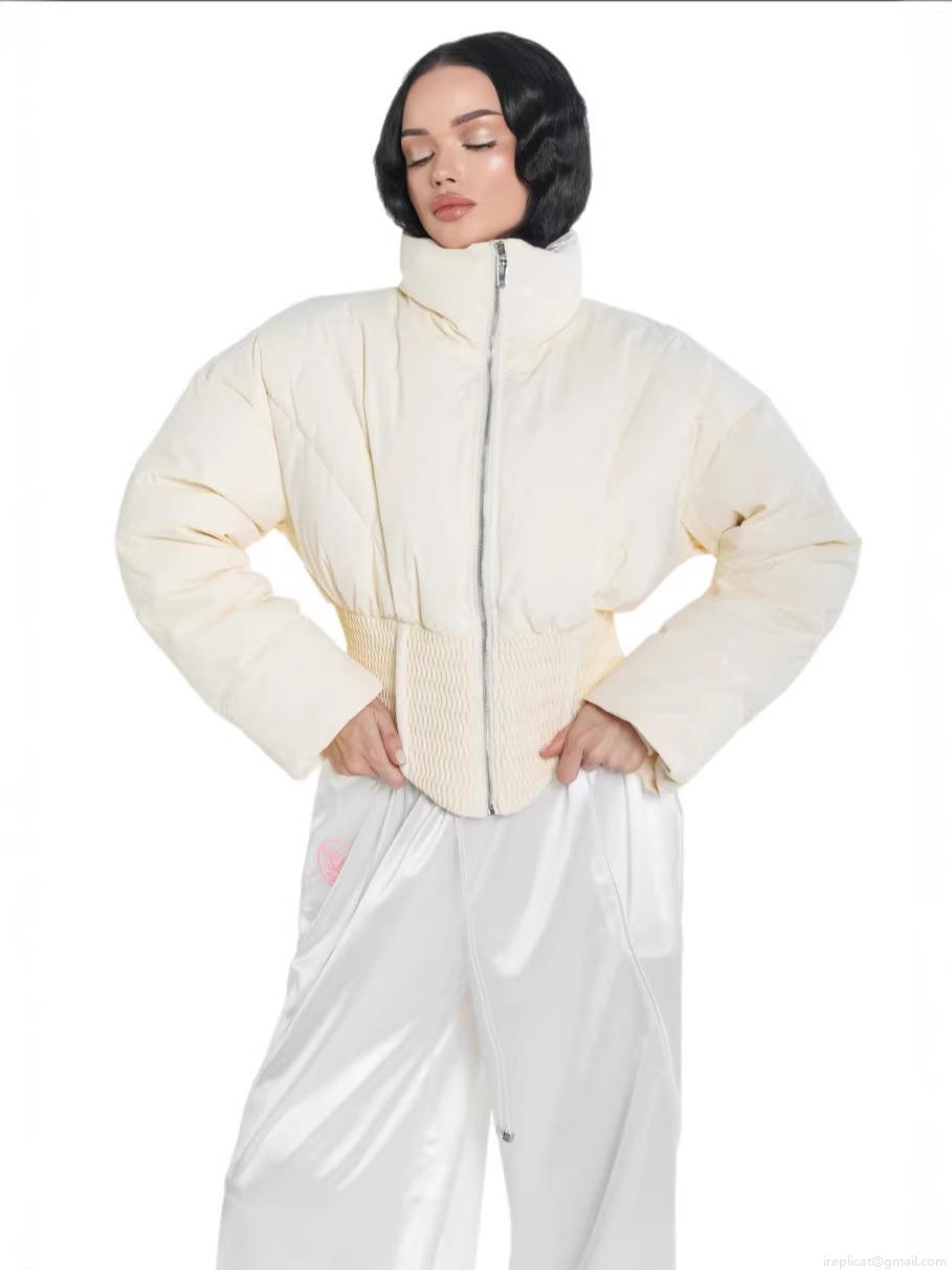 Women's Slim Short Puffer Jacket Thick Cotton Padded Quilted Coat Stand Collar Smocked Waist Outerwear Casual Winter Streetwear Warm Zip Up Jacket for Women