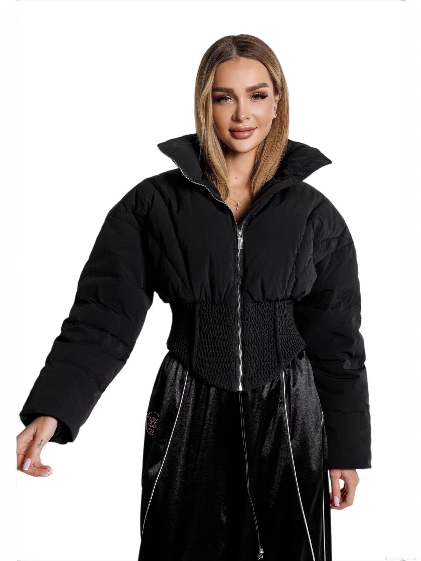 Women's Slim Short Puffer Jacket Thick Cotton Padded Quilted Coat Stand Collar Smocked Waist Outerwear Casual Winter Streetwear Warm Zip Up Jacket for Women