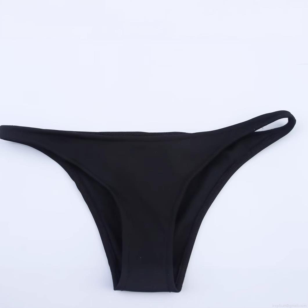 Women's Sexy Black Triangle Bikini Set Two Piece Swimsuit With Gold Metal Buckle Polyester Spandex Solid Color Beachwear For Vacation Swimming